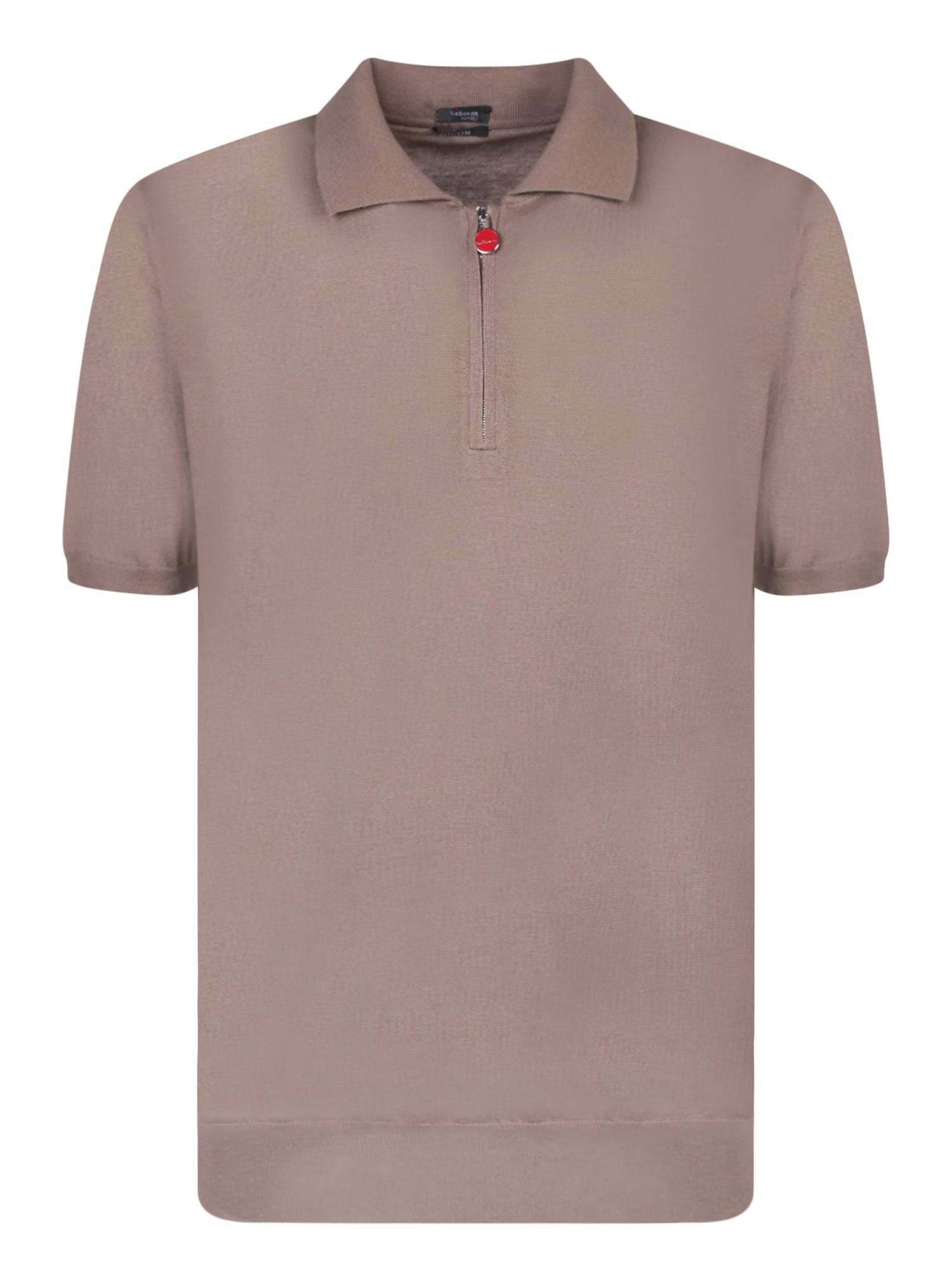 Shop Kiton Iconic Mid Zip Taupe Polo Shirt In Beige