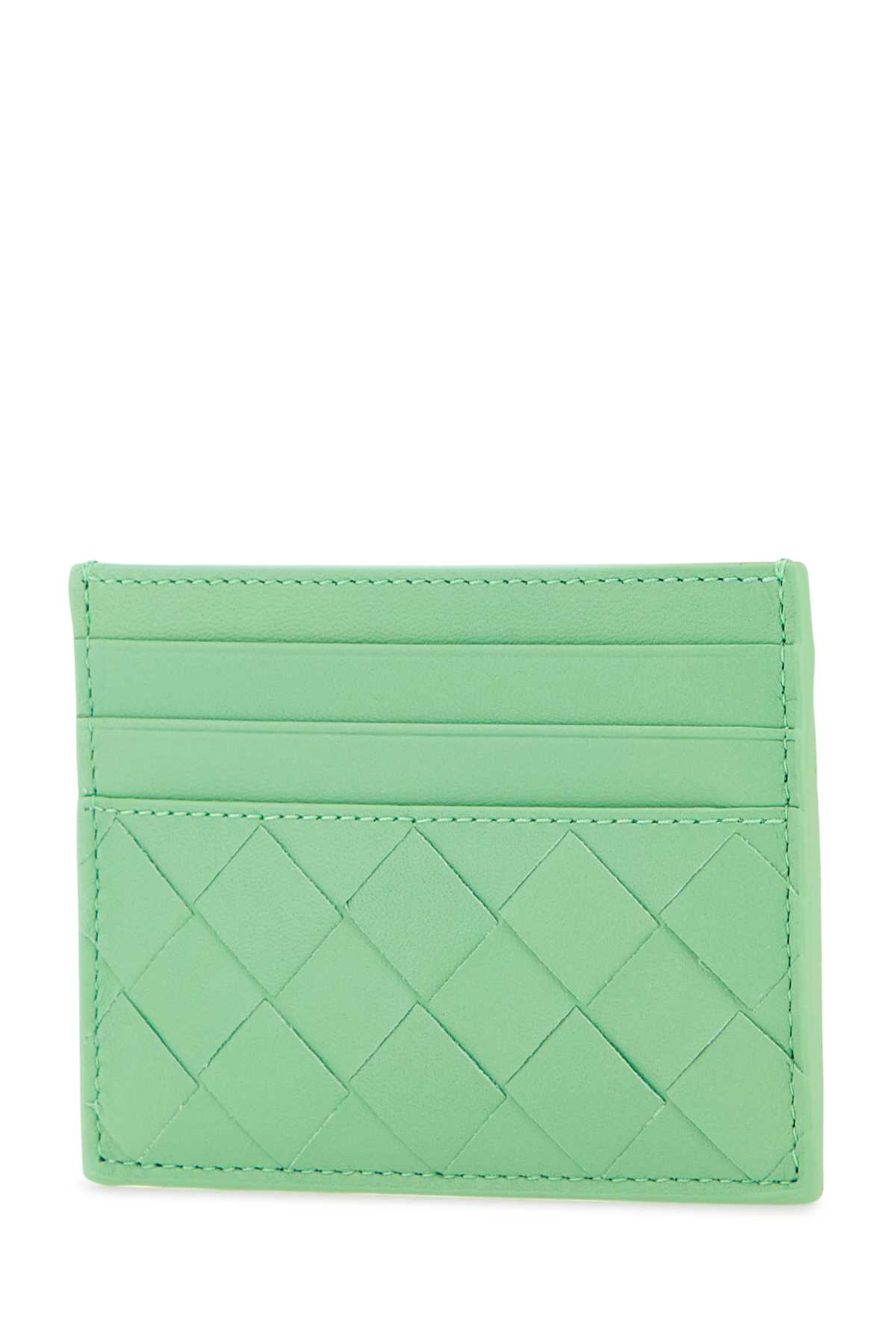Shop Bottega Veneta Mint Green Leather Card Holder In Sirenmintgolden