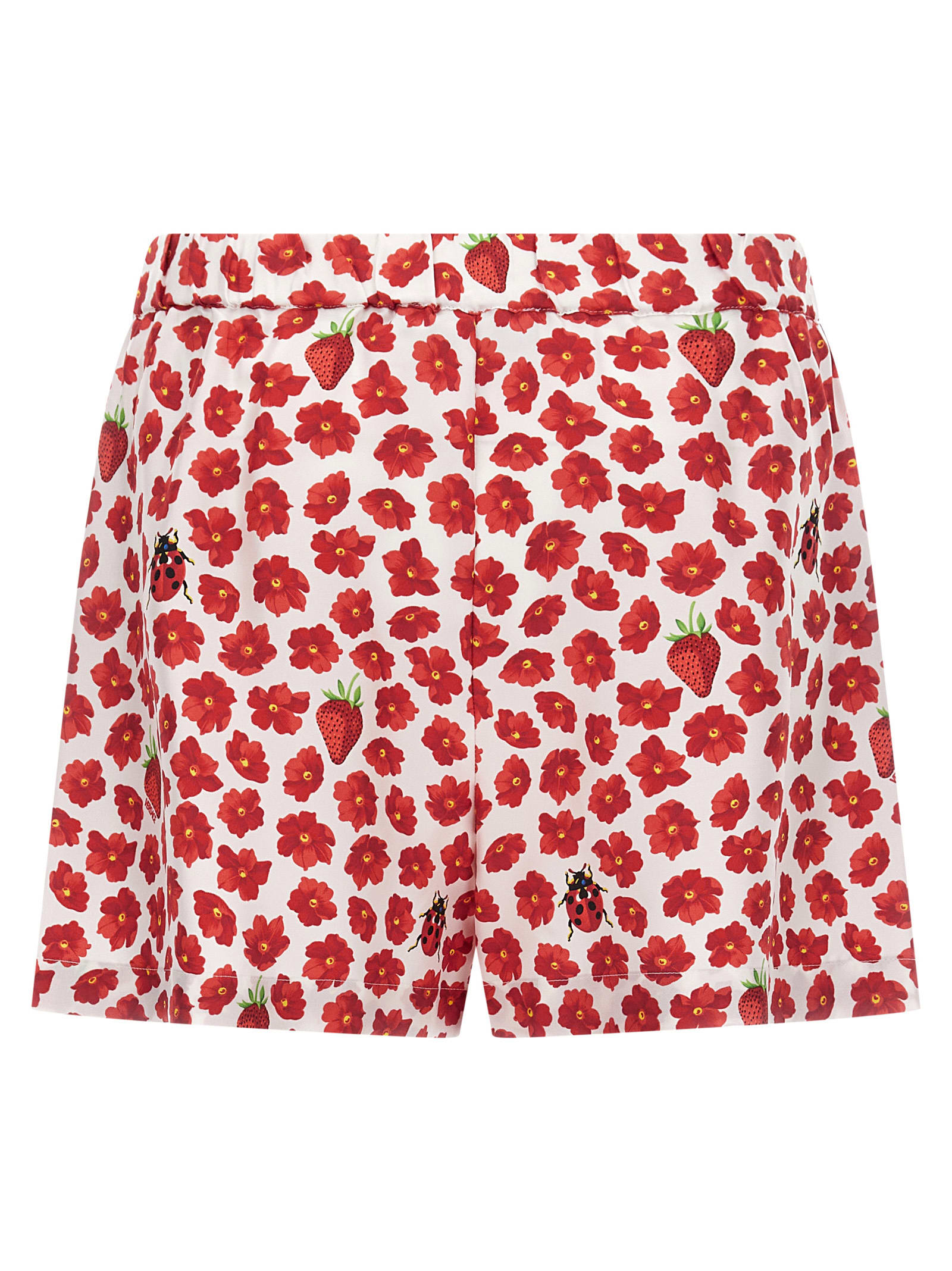 Versace 'floral Ladybug Strawberry' Elastic Waistband Shorts