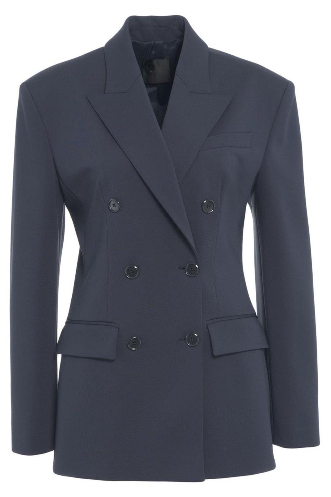 Pinko Double-breasted Scuba Blazer With Peaked Lapels In Blue