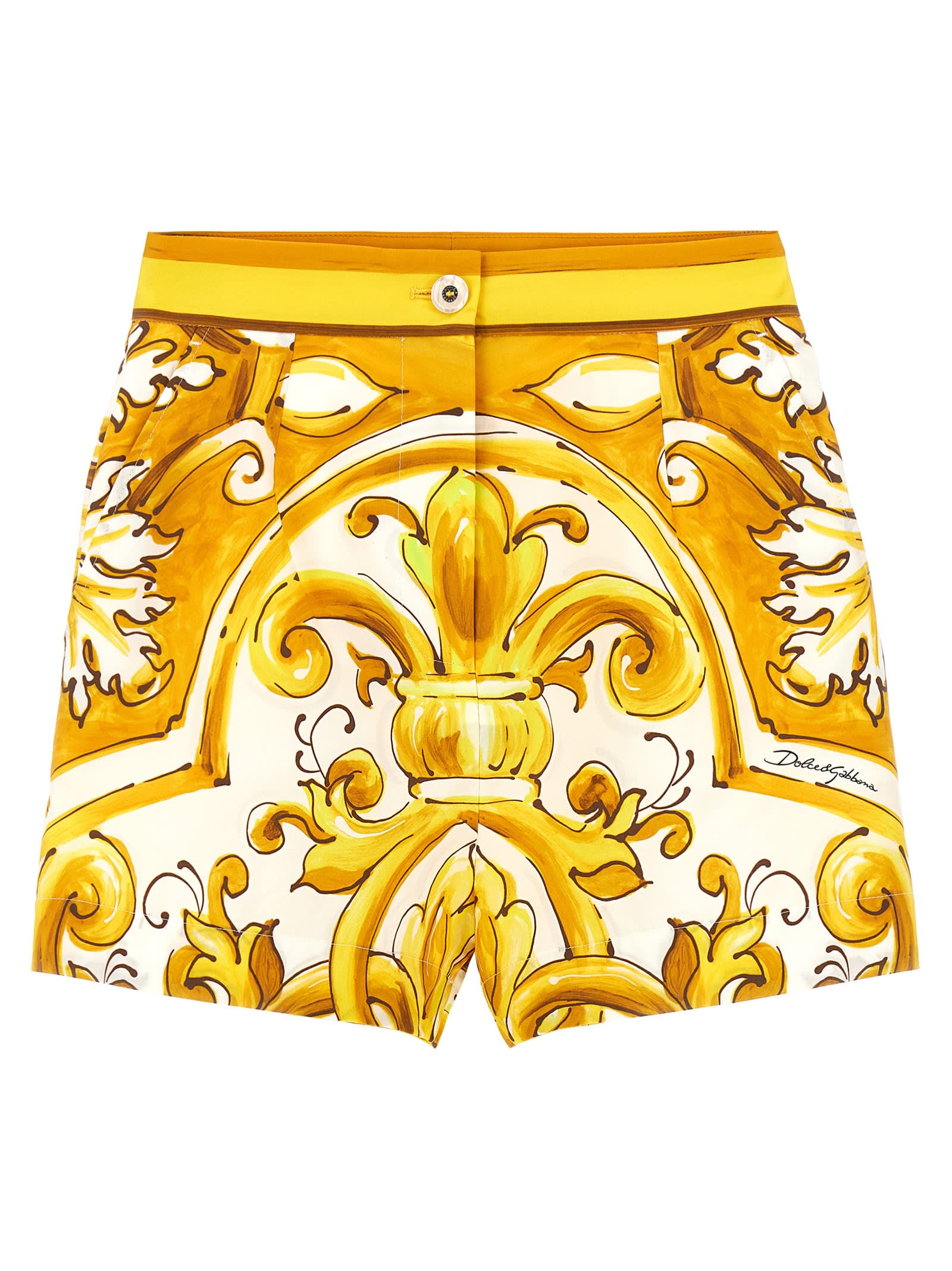 Shop Dolce & Gabbana Maiolica Shorts In Yellow