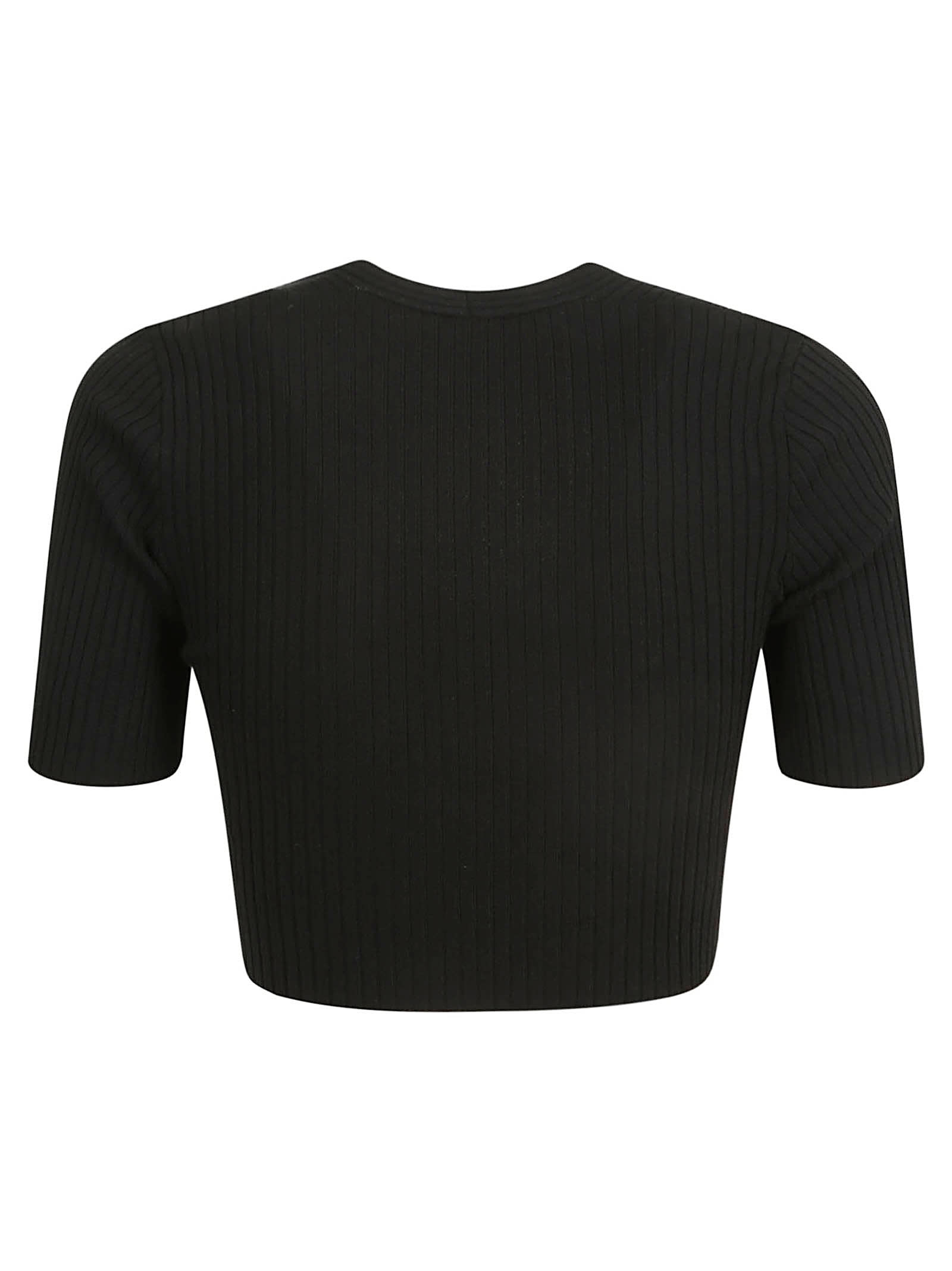 Shop Courrèges Logo Embroidered V-neck Cropped Knit Top In Black
