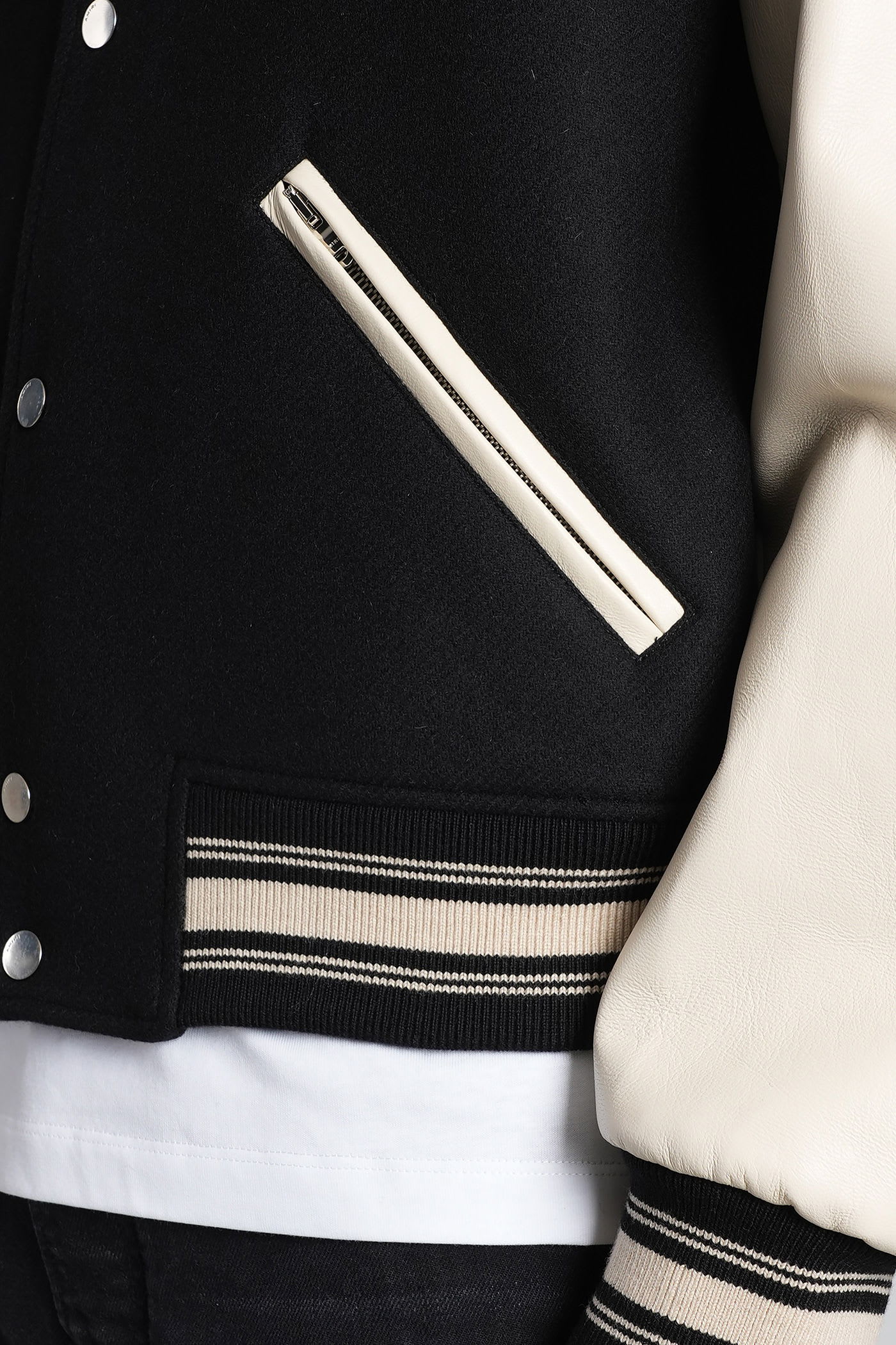 Amiri Varsity Jacket With White Contrasting Sleeves And Embroidered Detailing In Multi