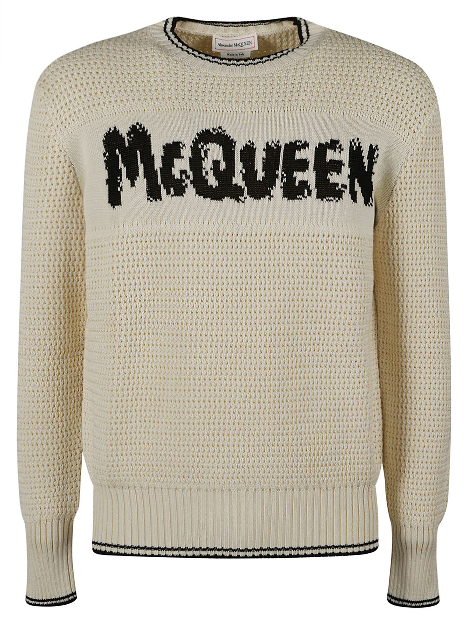 Shop Alexander Mcqueen Logo Knitted Sweater In White