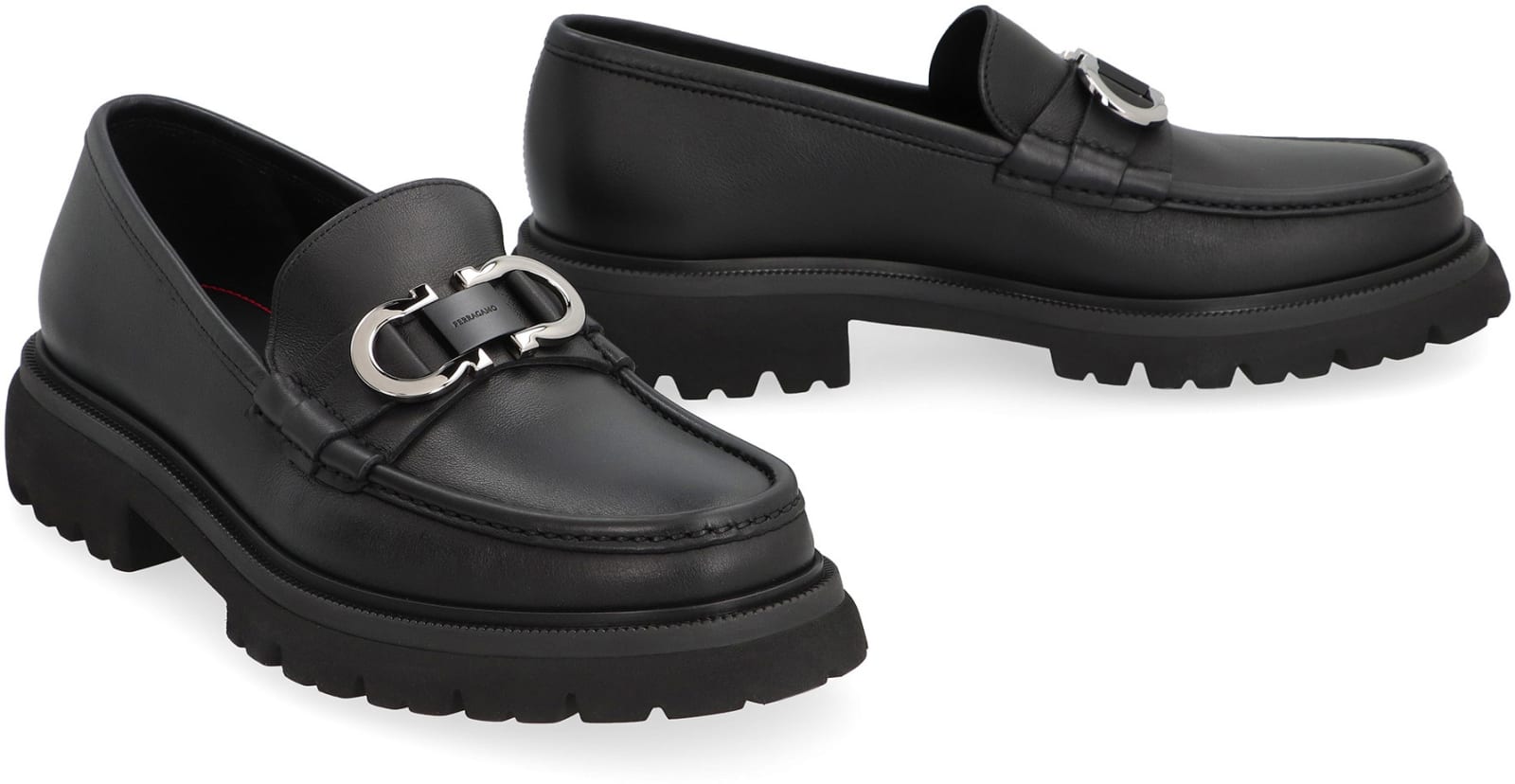 Shop Ferragamo Leather Loafers In Black