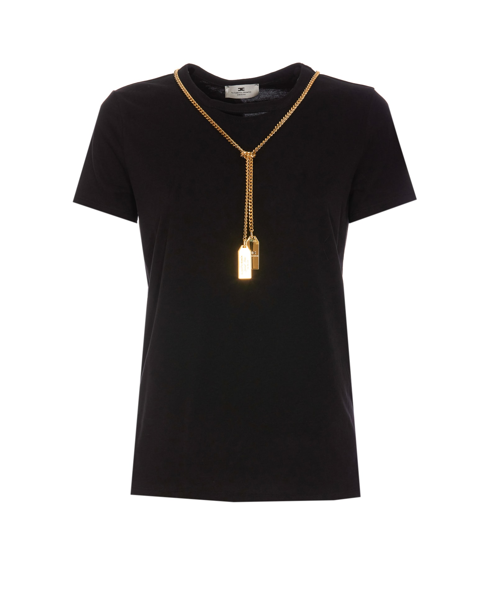 Shop Elisabetta Franchi Jersey T-shirt With Necklace In Black