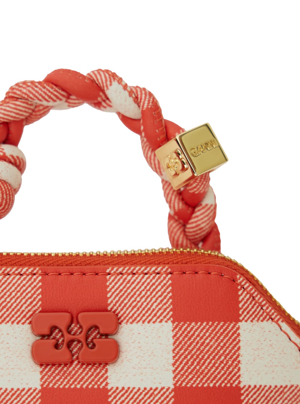 Ganni 'vichy' Red Nano Bag With Braided Handle And Logo Plaque