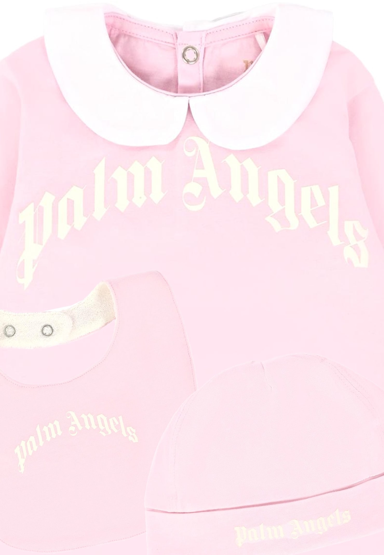 Palm Angels Pink Babygrow Set For Baby Girl With Logo In Pink