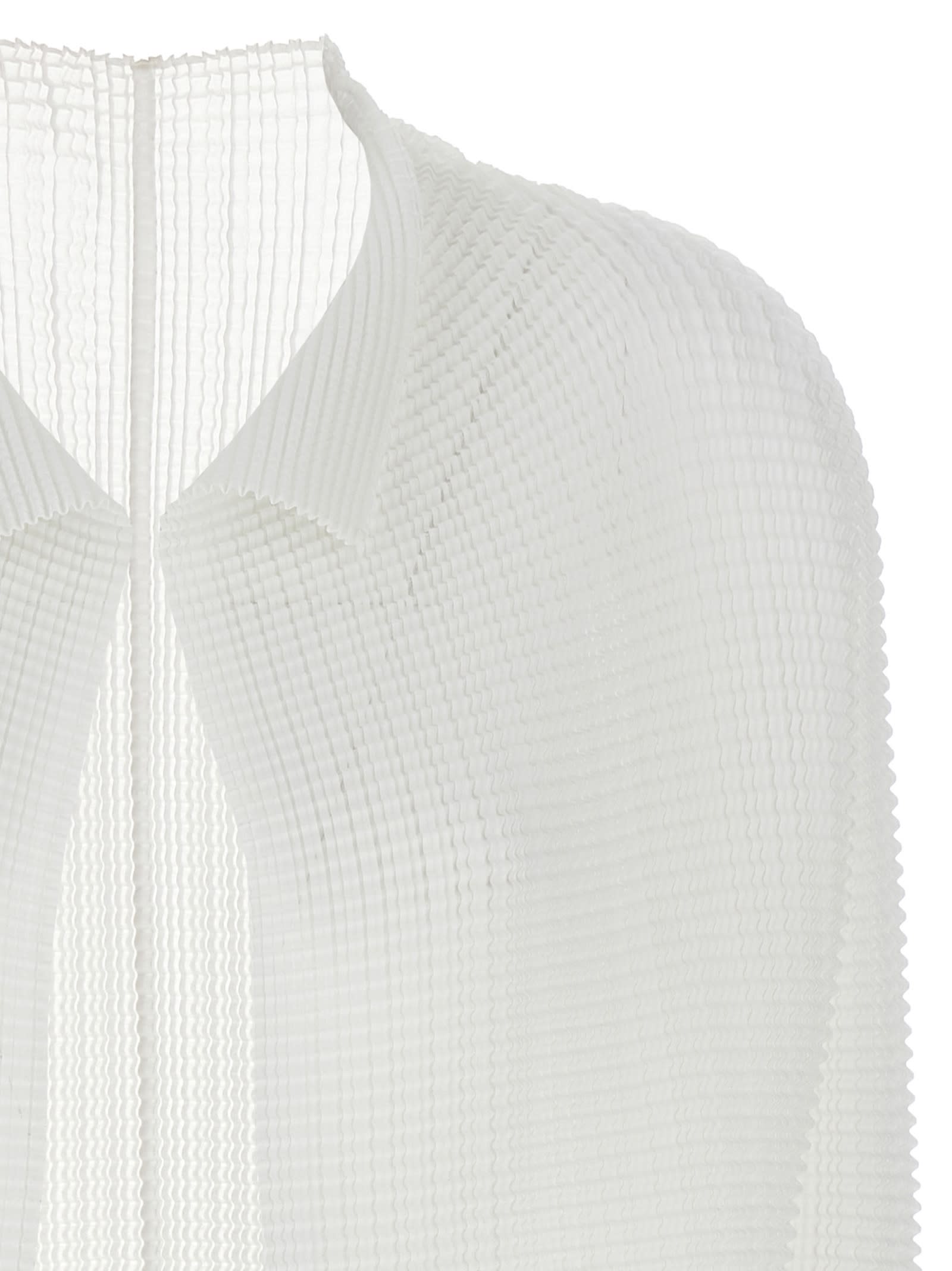 Issey Miyake Wooly Pleats Pleated Long-sleeves Cardigan In White