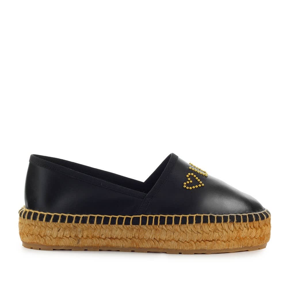 Buy Love Moschino Black Nappa Leather Espadrilles online, shop Love Moschino shoes with free shipping
