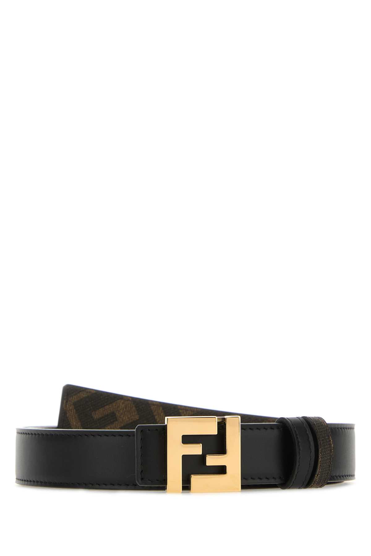 Fendi Black Leather Ff Squared Reversible Belt In Blutabacco