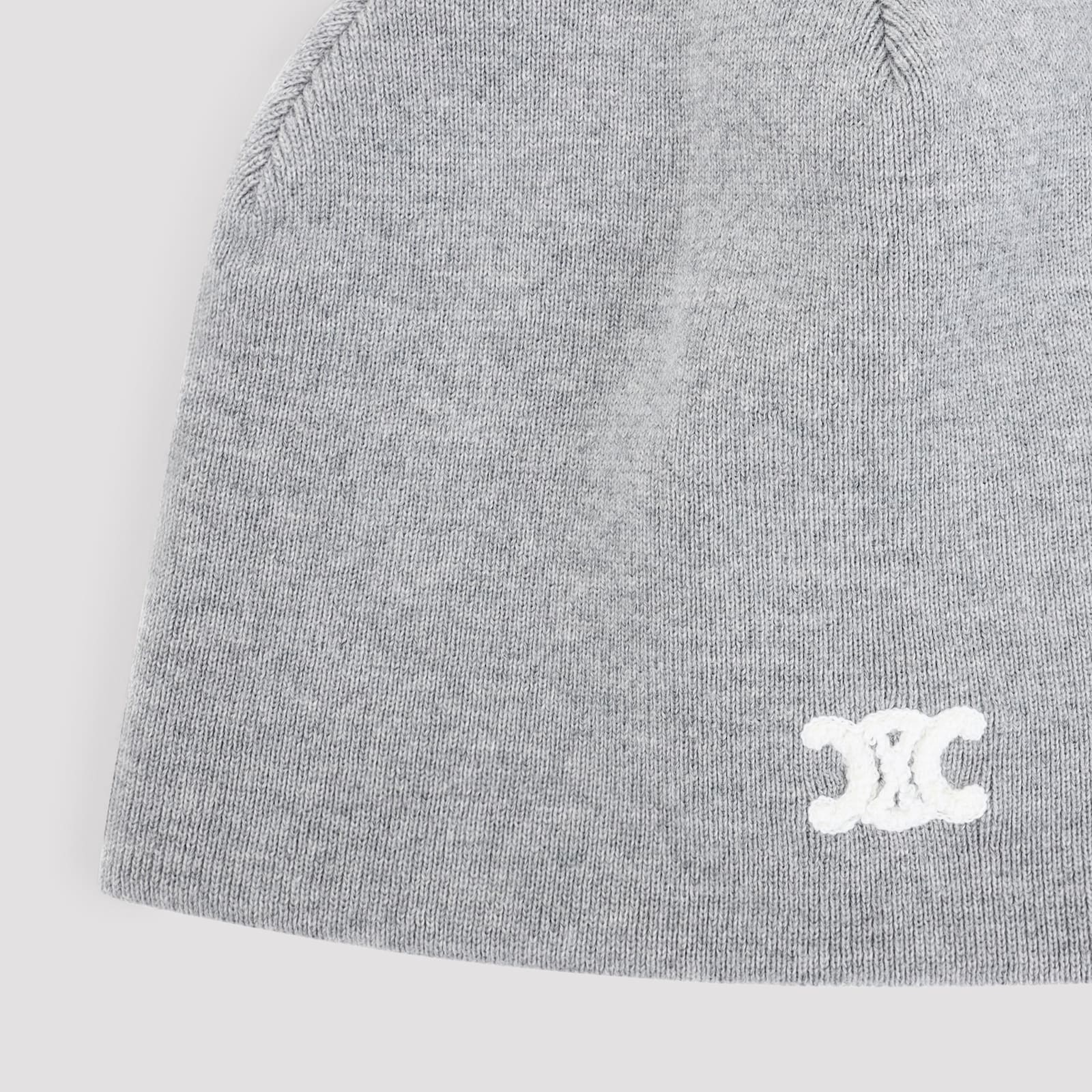 Celine Triomphe Logo-embroidered Wool Beanie In Gray