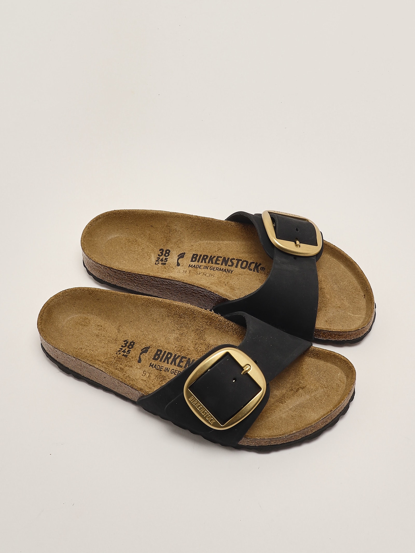 Birkenstock Madrid Big Buckle Nubuck Sandal In Black
