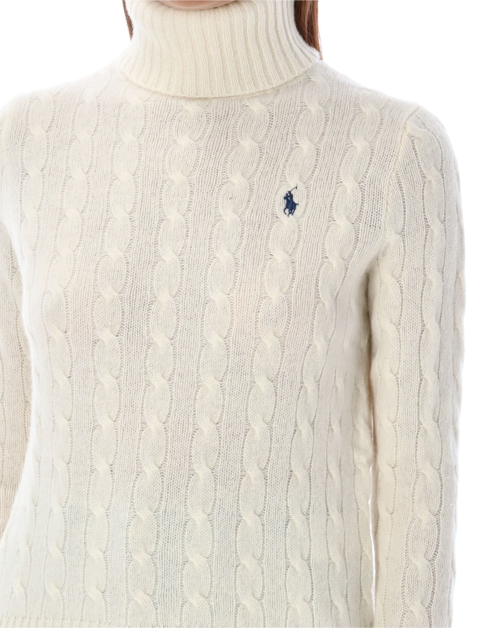 Polo Ralph Lauren Wool And Cashmere Cable-knit Turtleneck In Neutral