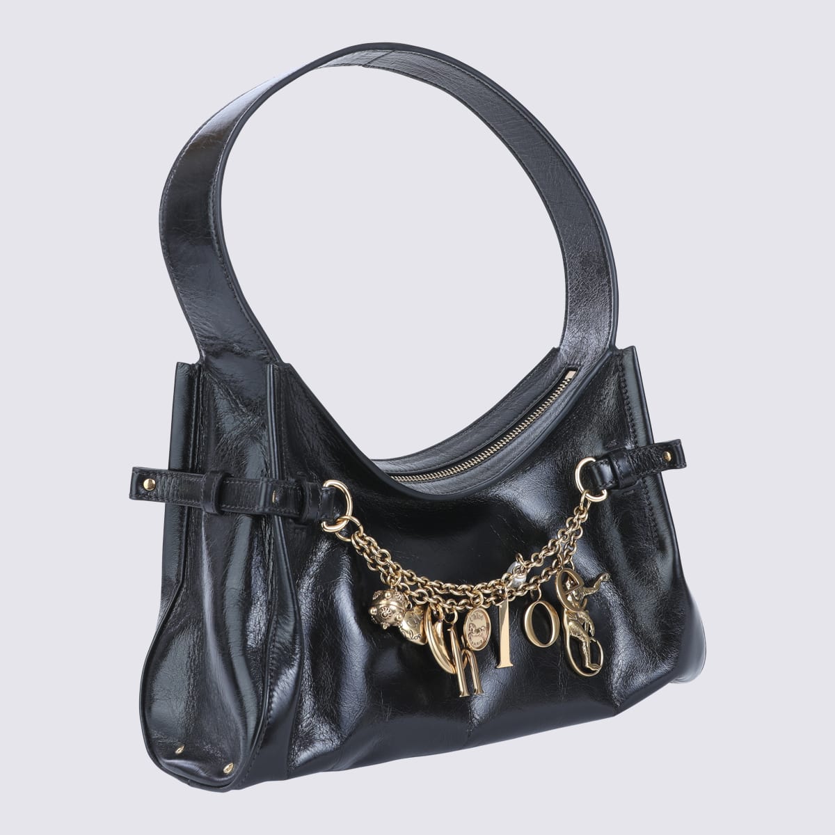 Chloé Leather Shoulder Bag Adorned With Charms In Black