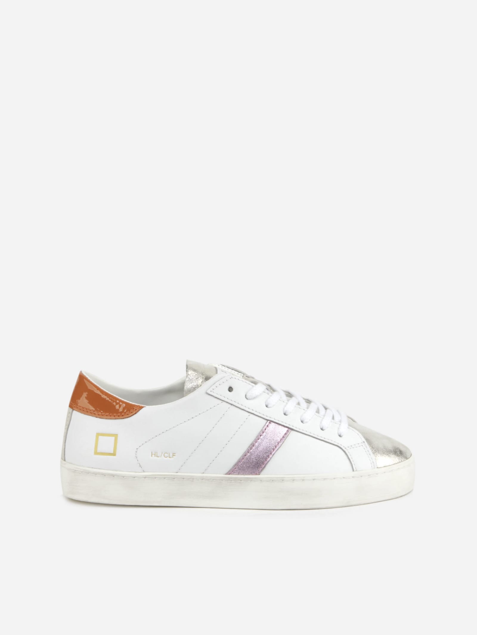 D.A.T.E. Hill Low Sneakers In Leather With Lacquered Leather Heel Tab