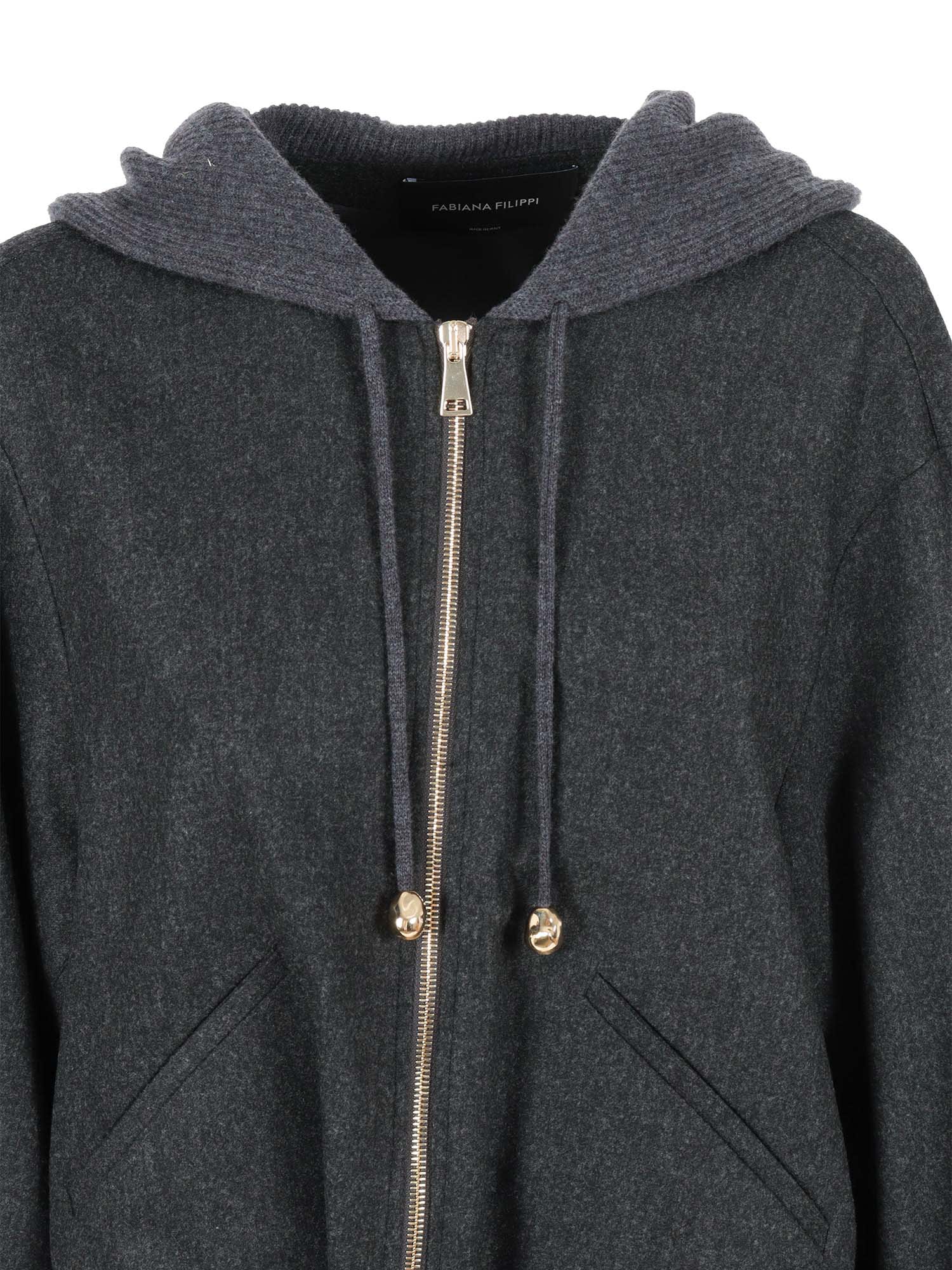 Fabiana Filippi Flannel Wide Bomber With Pepita Detail In Gray