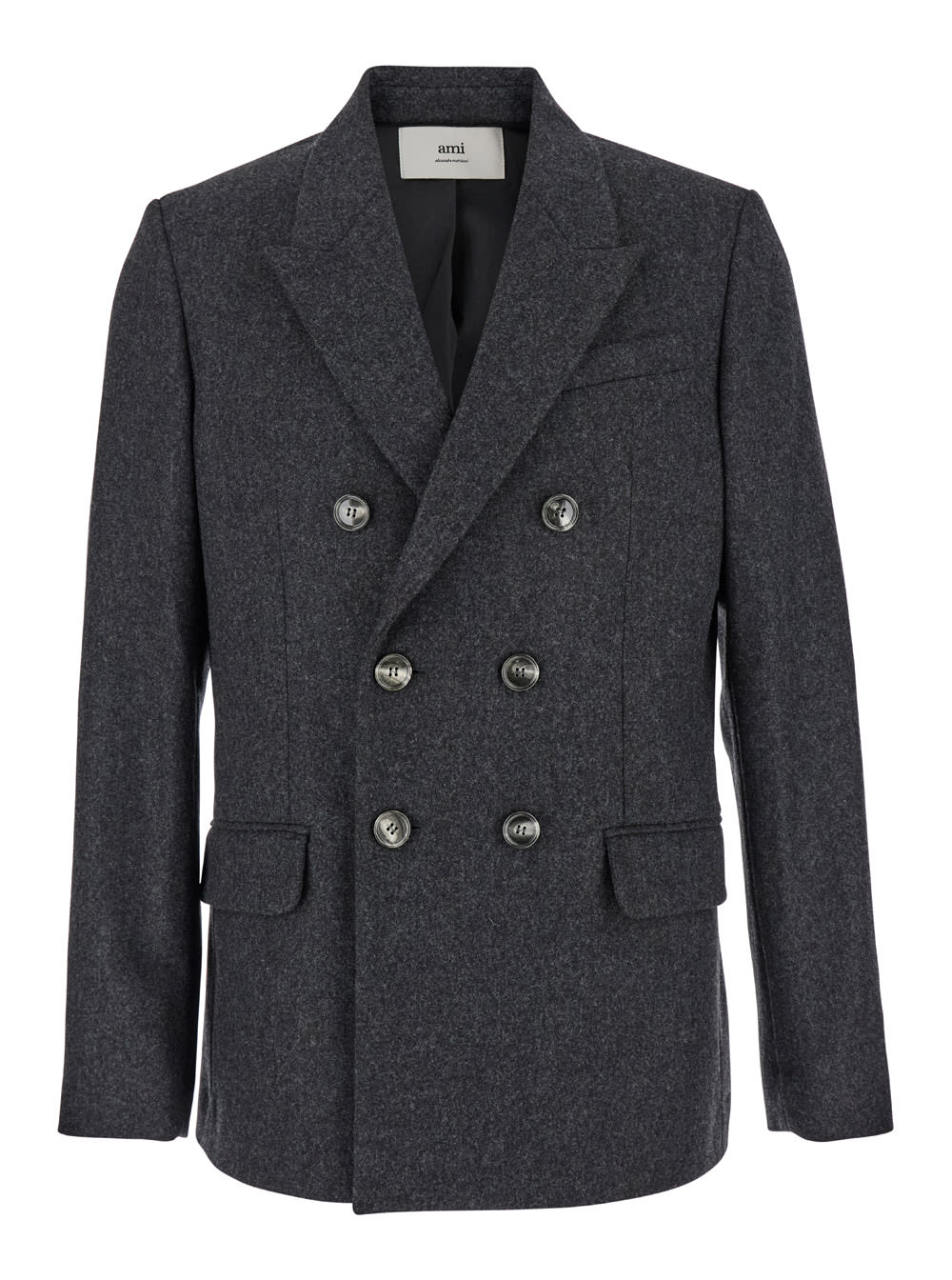 Shop Ami Alexandre Mattiussi Grey Double-breasted Jacket With Peak Revers In Wool Man