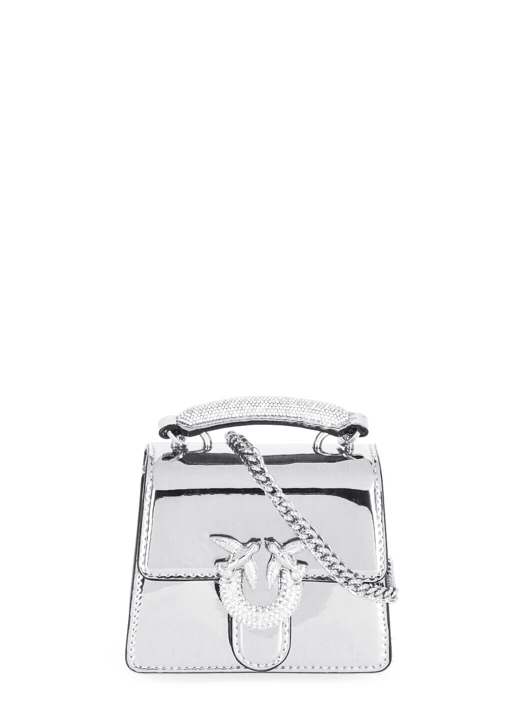 Shop Pinko Micro Love One Top Handle Light Bag In Silver