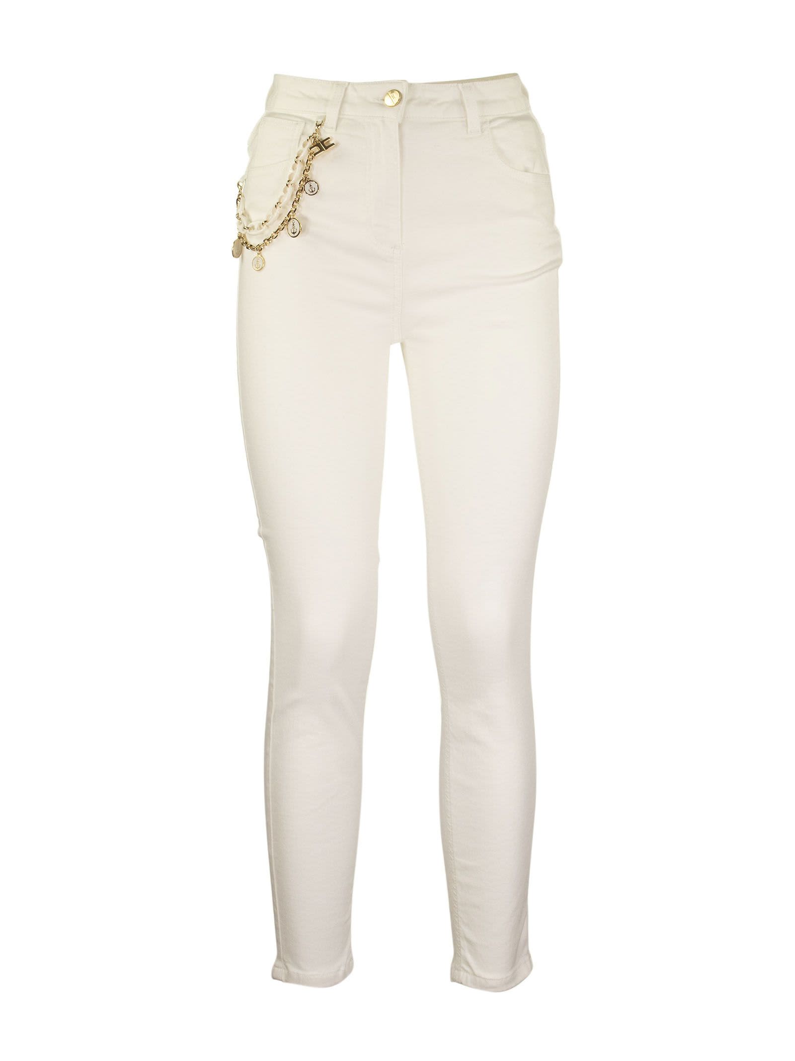 Elisabetta Franchi Celyn B. Denim Trousers With Charms Ivory