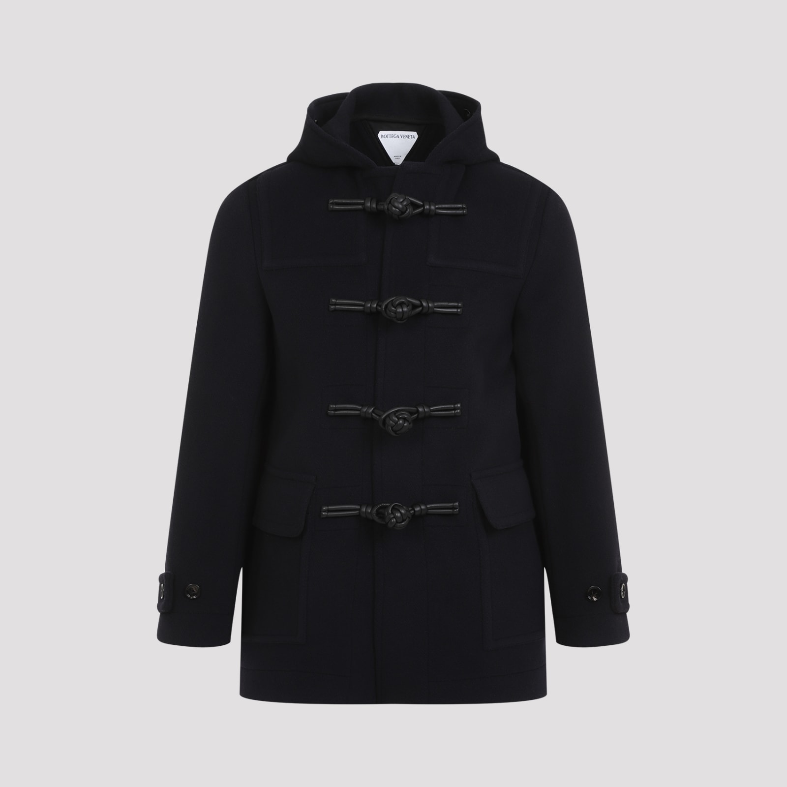 Shop Bottega Veneta Duffle Coat In Wool In Navy