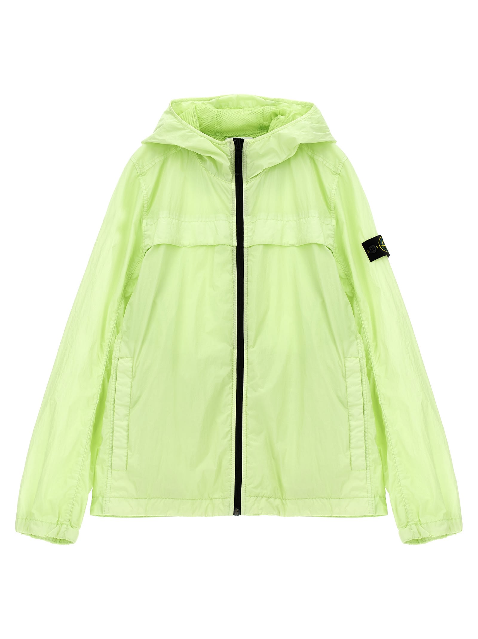 Stone Island Logo Badge Hooded Jacket In Green