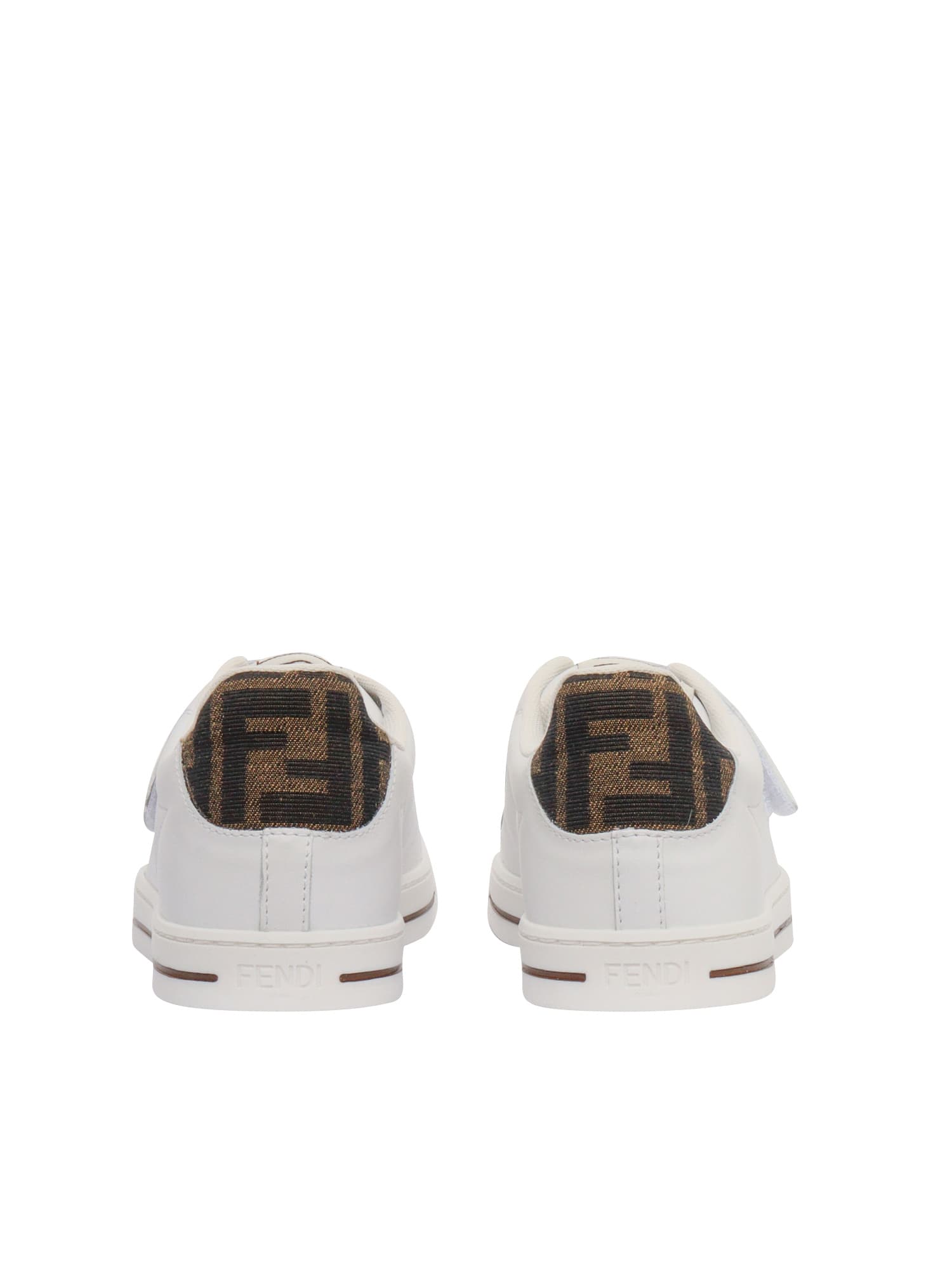 Fendi Kids Leather Velcro Strap Trainers In White