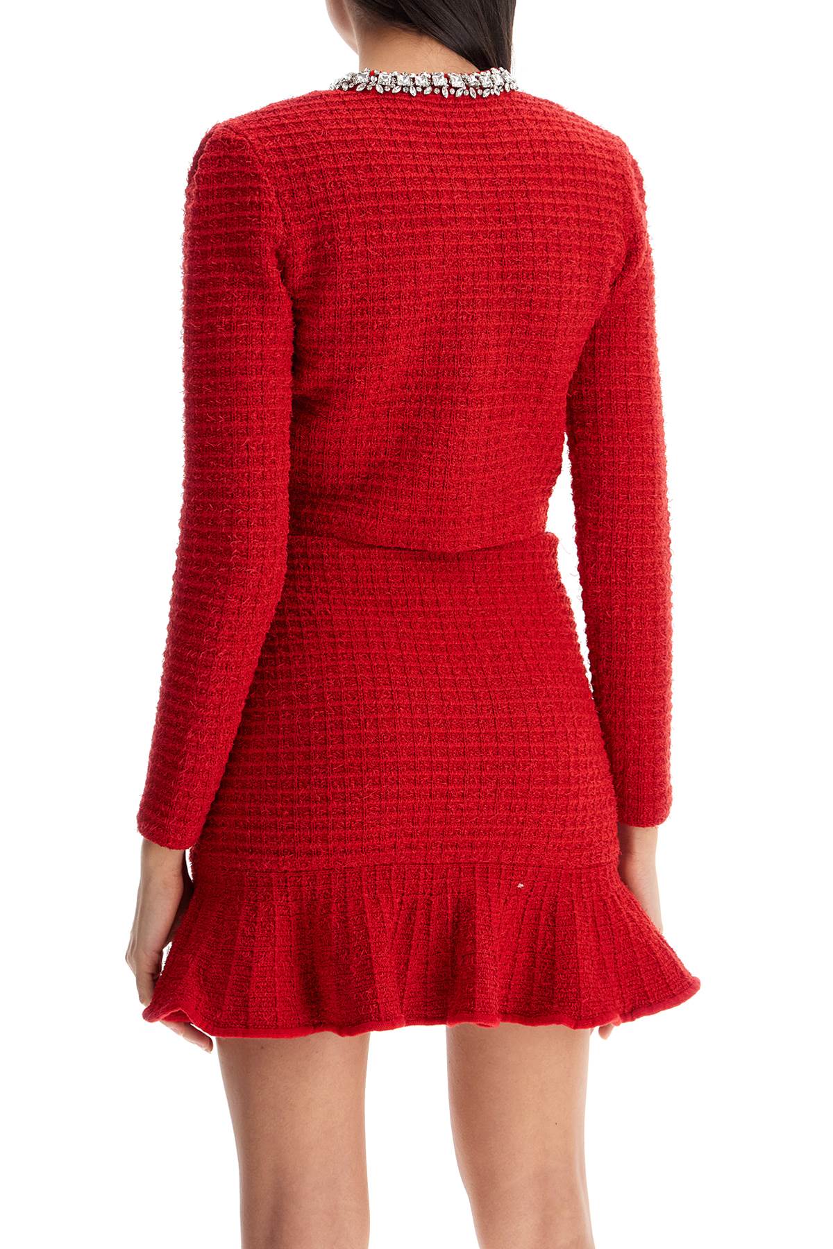 Shop Self-portrait Short Cardigan With Crystals In Red (red)