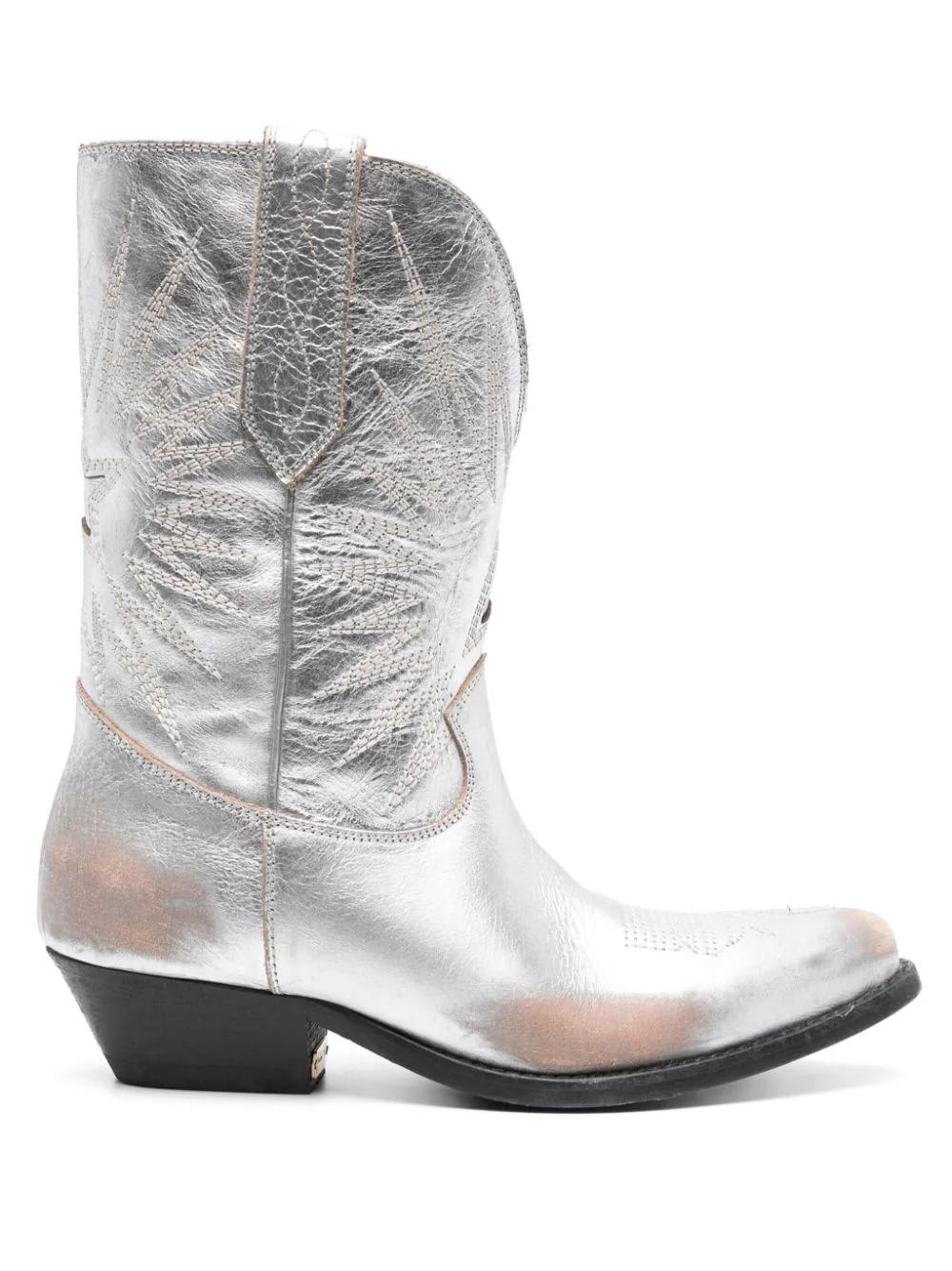 Shop Golden Goose Metallic-leather Western Boots In Silver