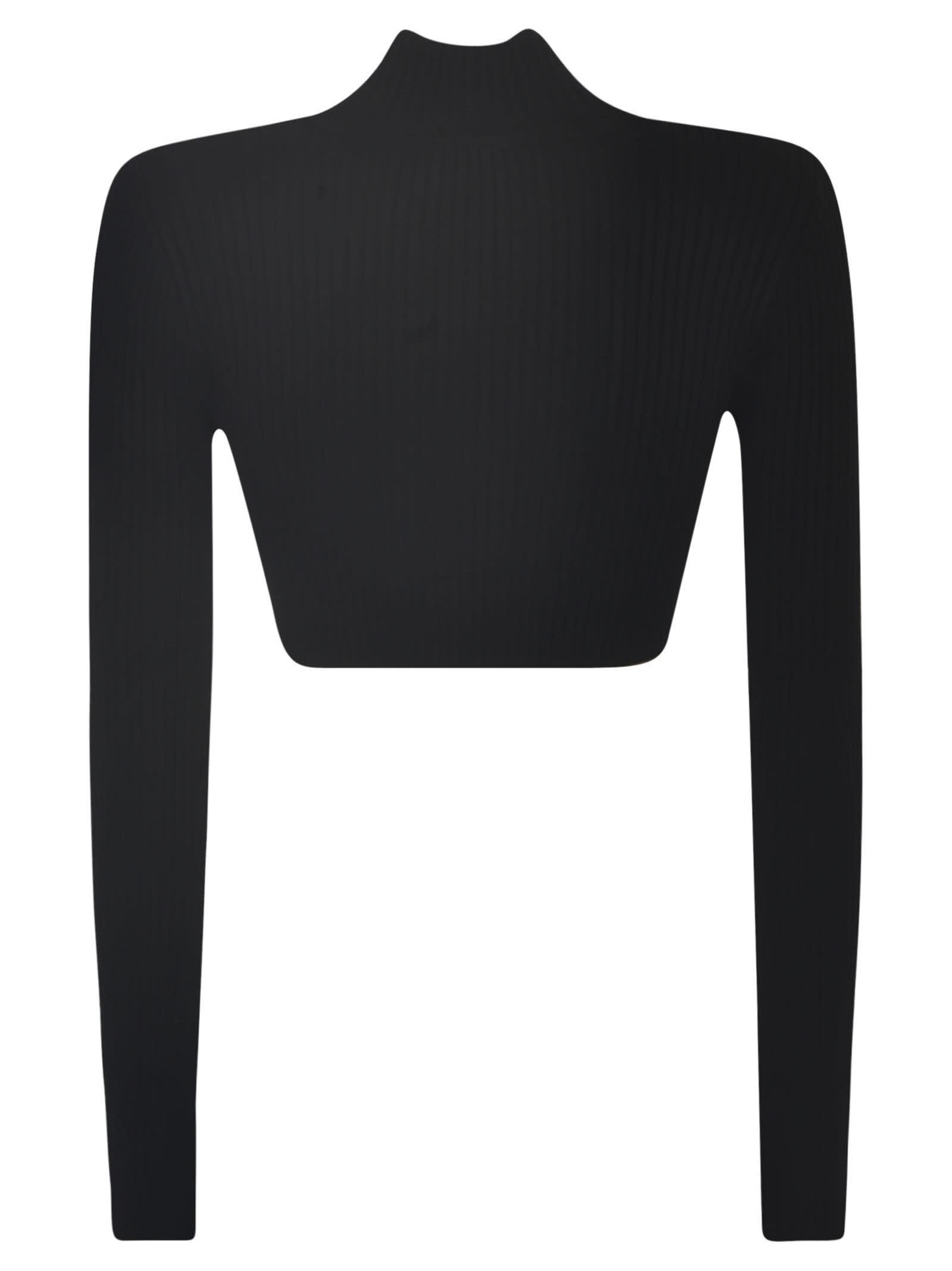 Shop Courrèges Cropped Ribbed Jumper In Black