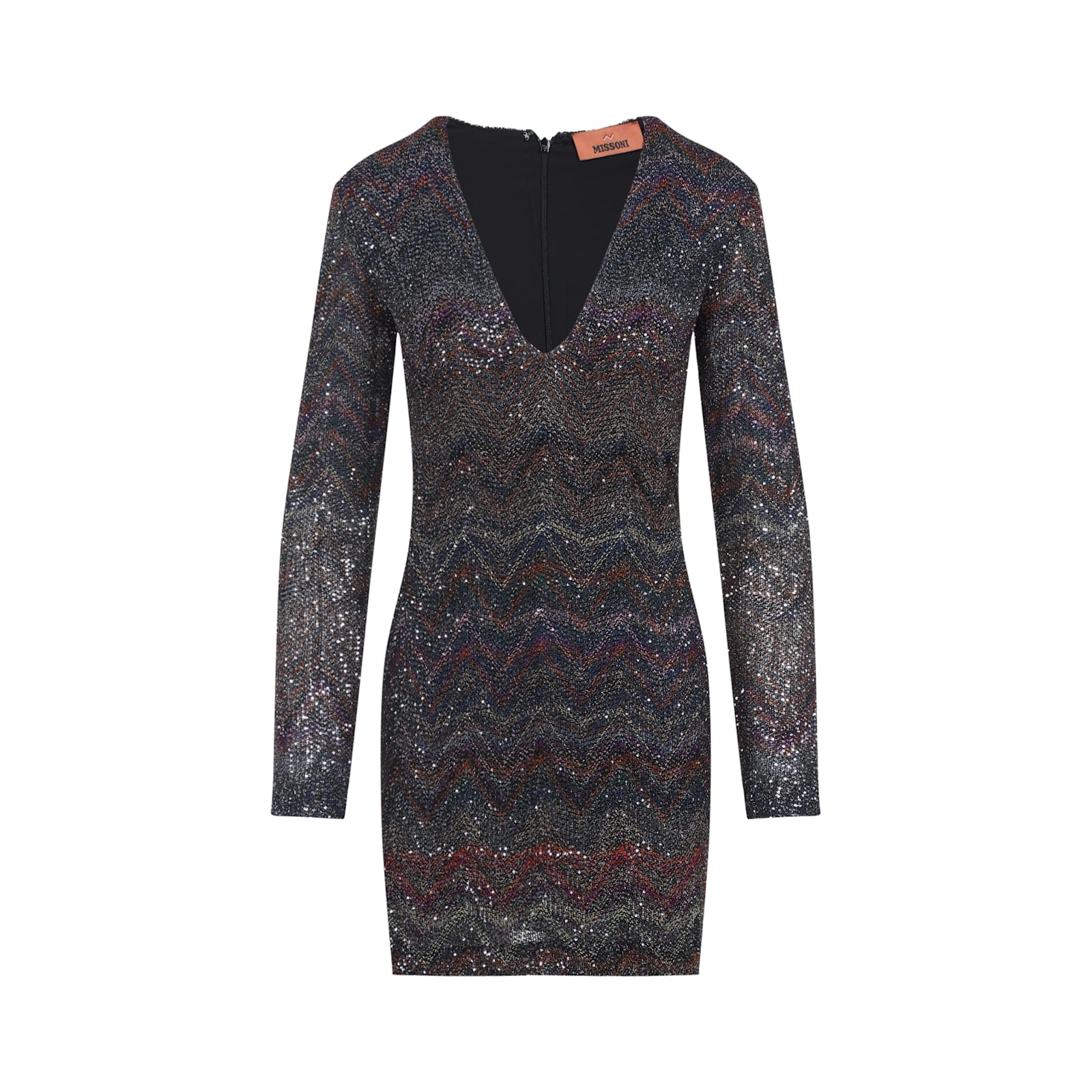 Missoni Fitted Mini Dress With Multicolored Zigzag In Gray