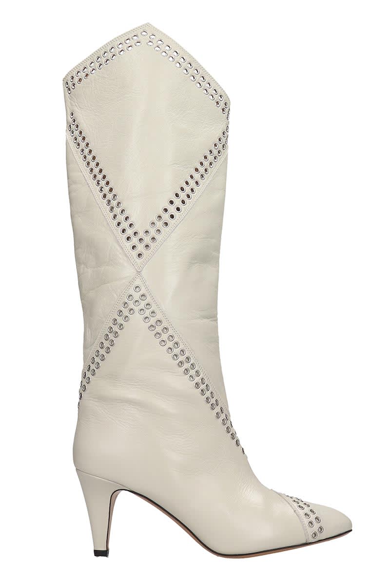ISABEL MARANT LAHIA HIGH HEELS BOOTS IN WHITE LEATHER,11268218