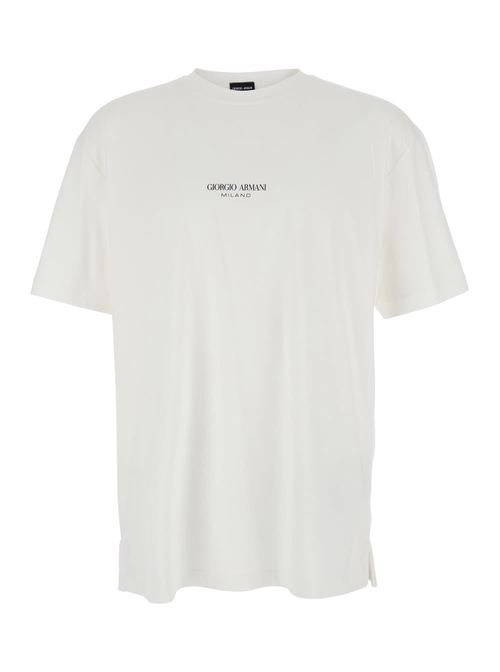 Giorgio Armani White Crewneck T-shirt With Logo Lettering On The Front In Cotton Man