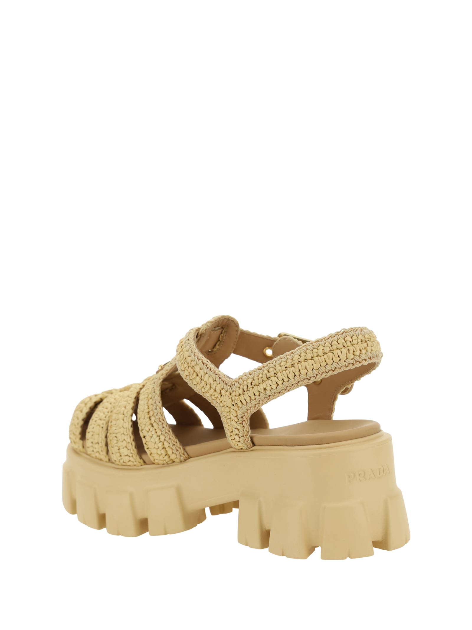 Shop Prada Monolith Sandals In Beige