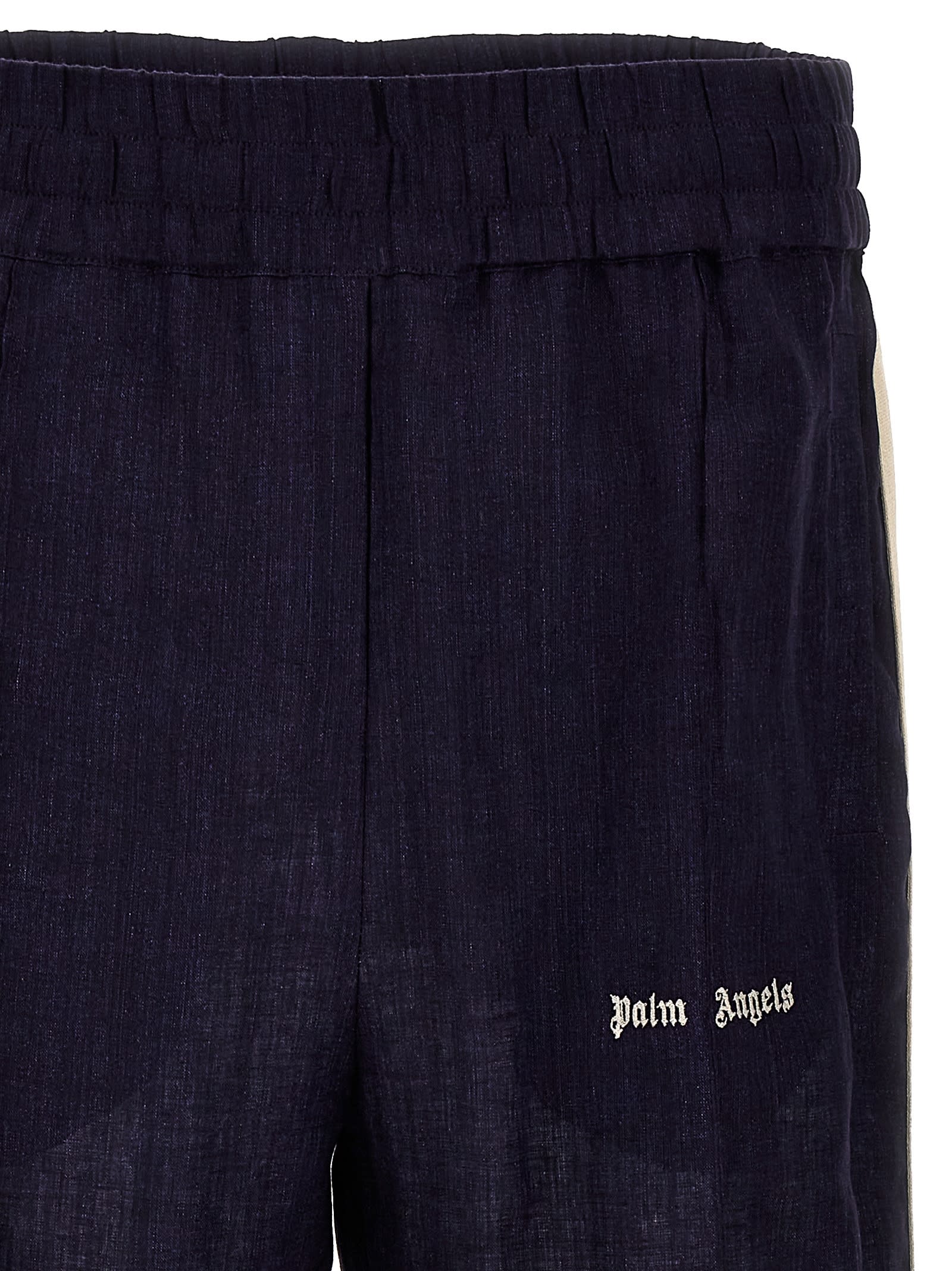 Shop Palm Angels Classic Logo Linen Track Joggers In Blue