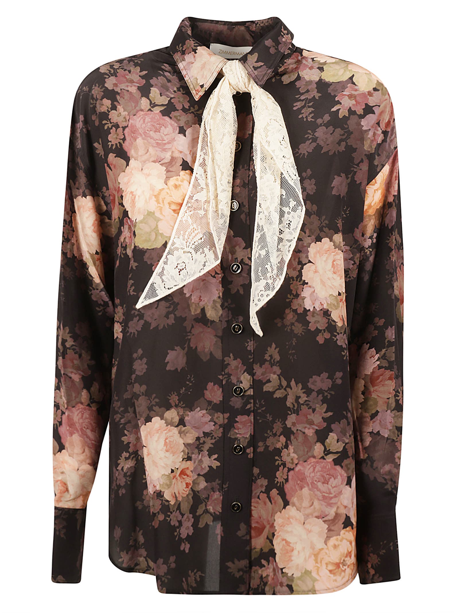 Shop Zimmermann Floral Print Bow Detail Shirt In Black