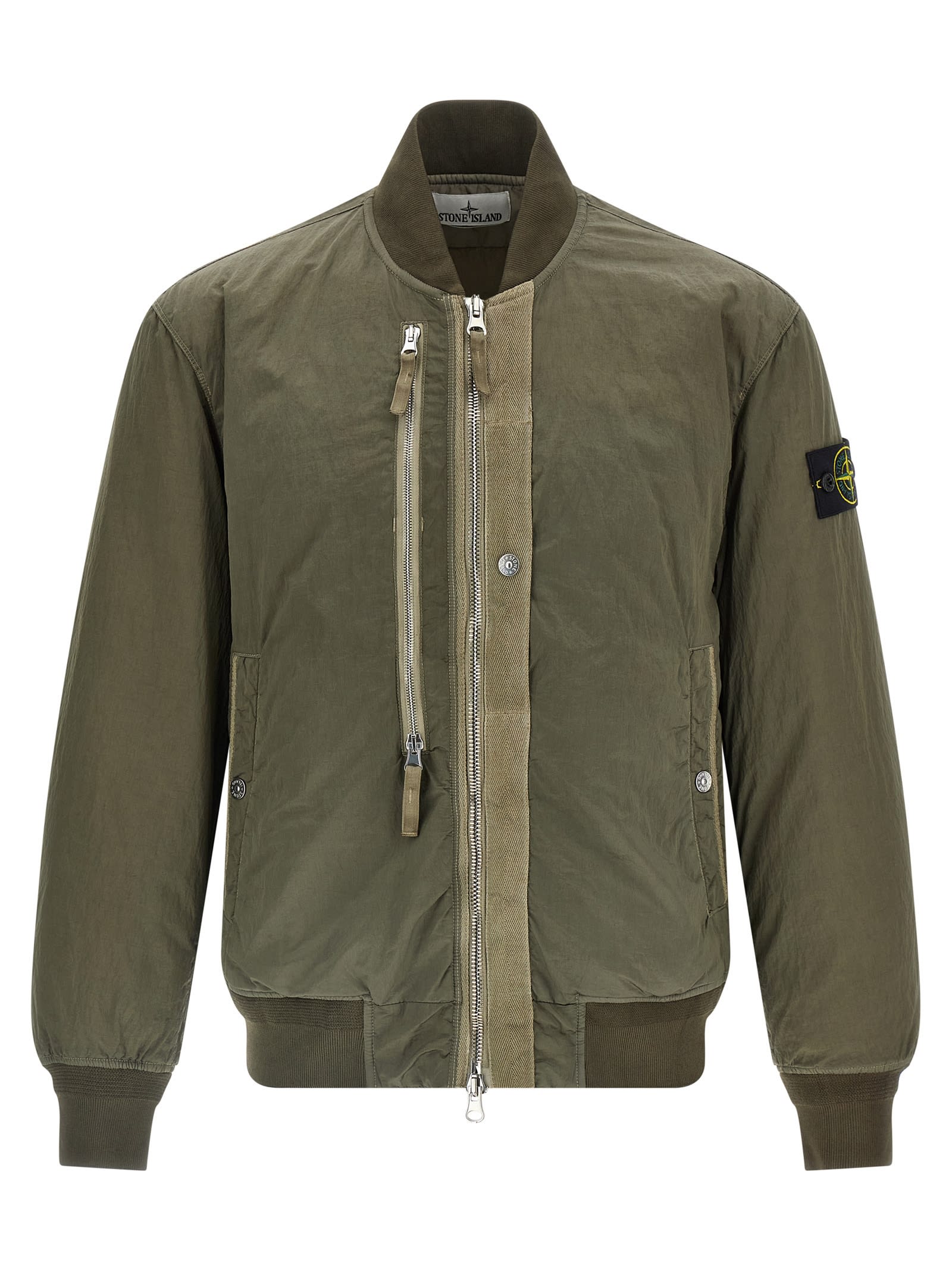 Stone Island Long-sleeved Bomber Jacket In Green