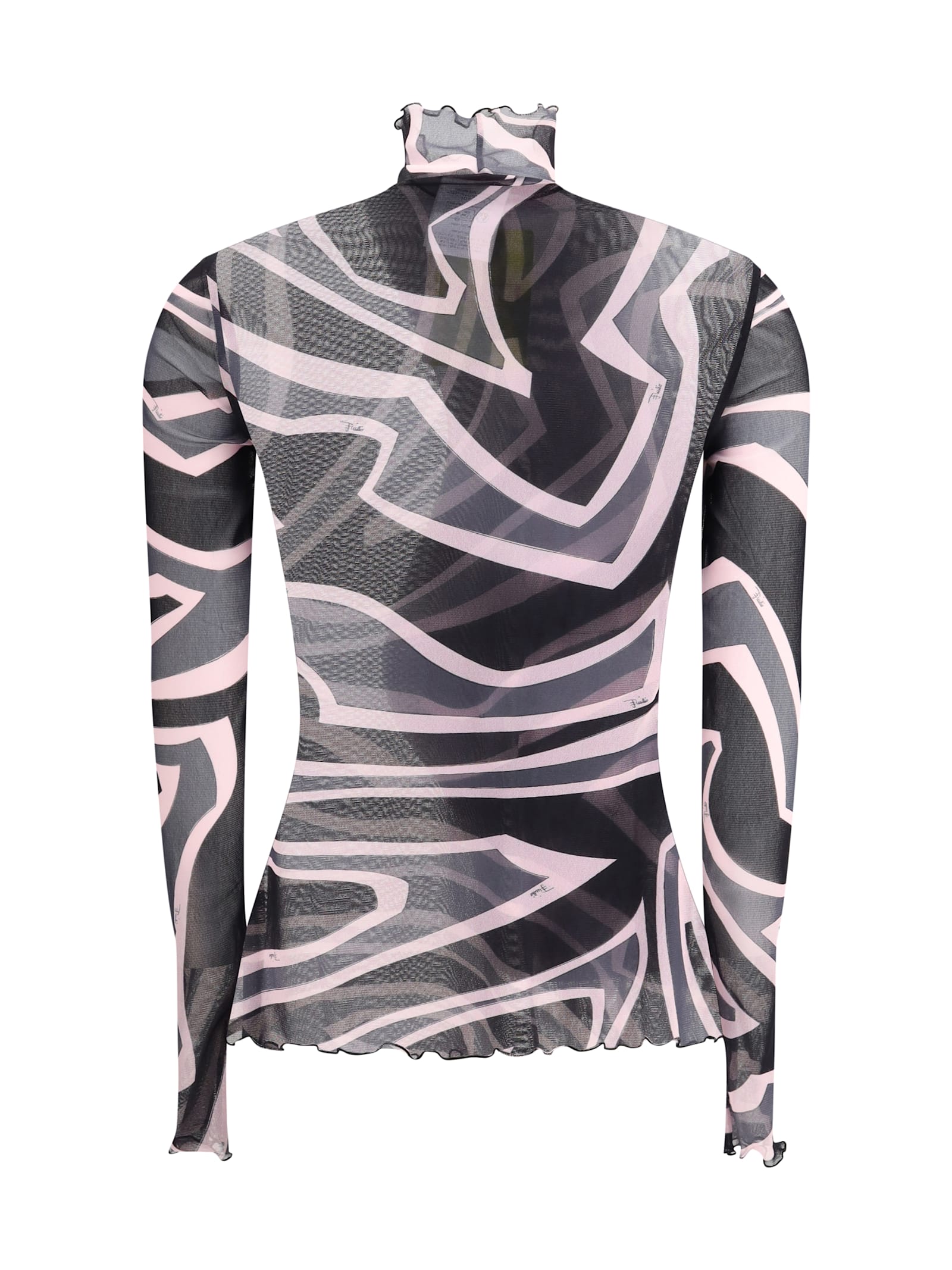 Pucci Tulle Top With Labyrinth Print In Black