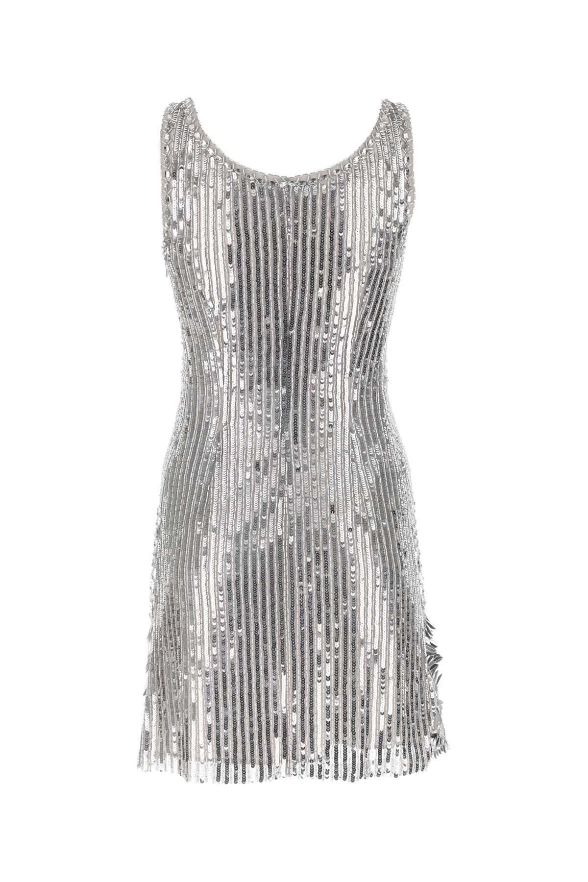 Alberta Ferretti Silver Sequins Mini Dress In 0471
