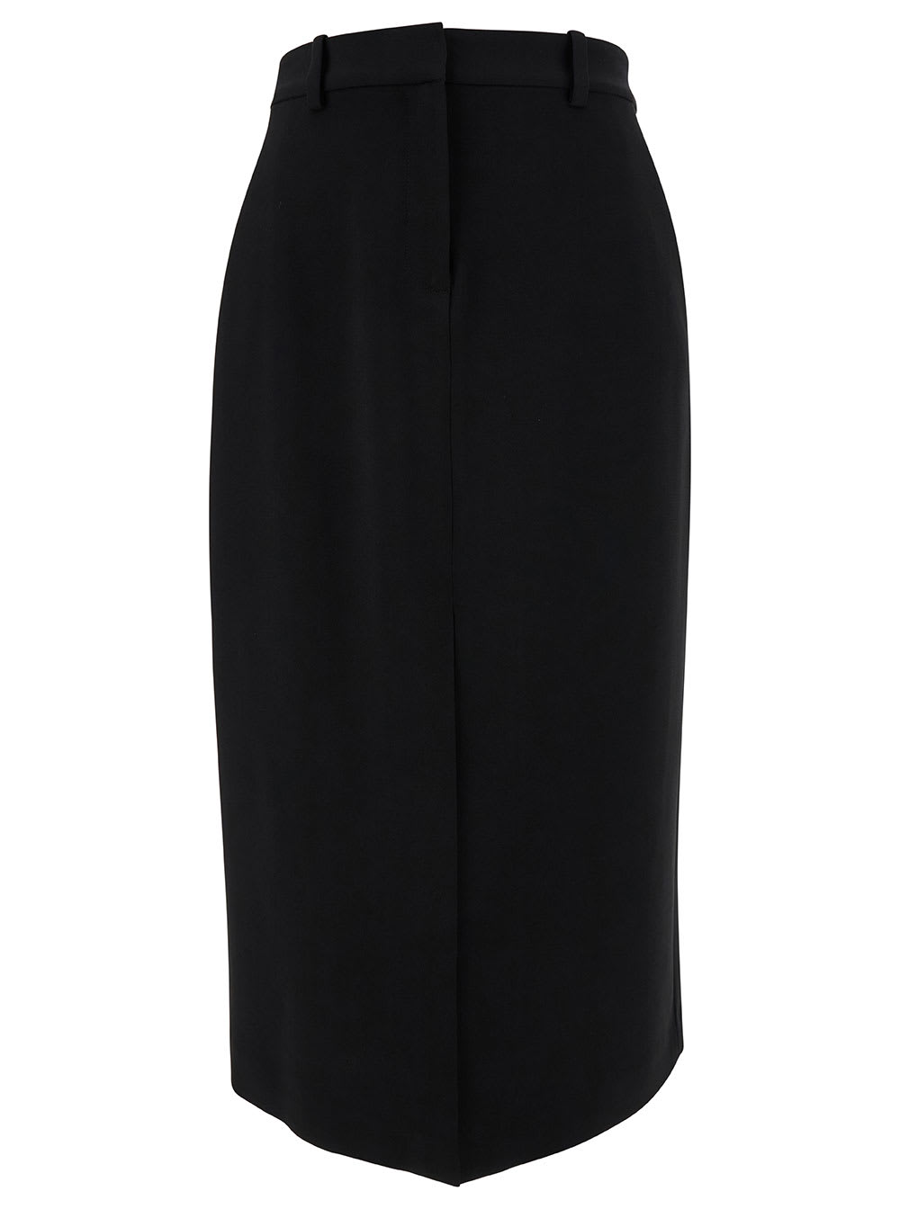 Midi Black Straight Skirt With Front Split In Triacetate Blend Woman