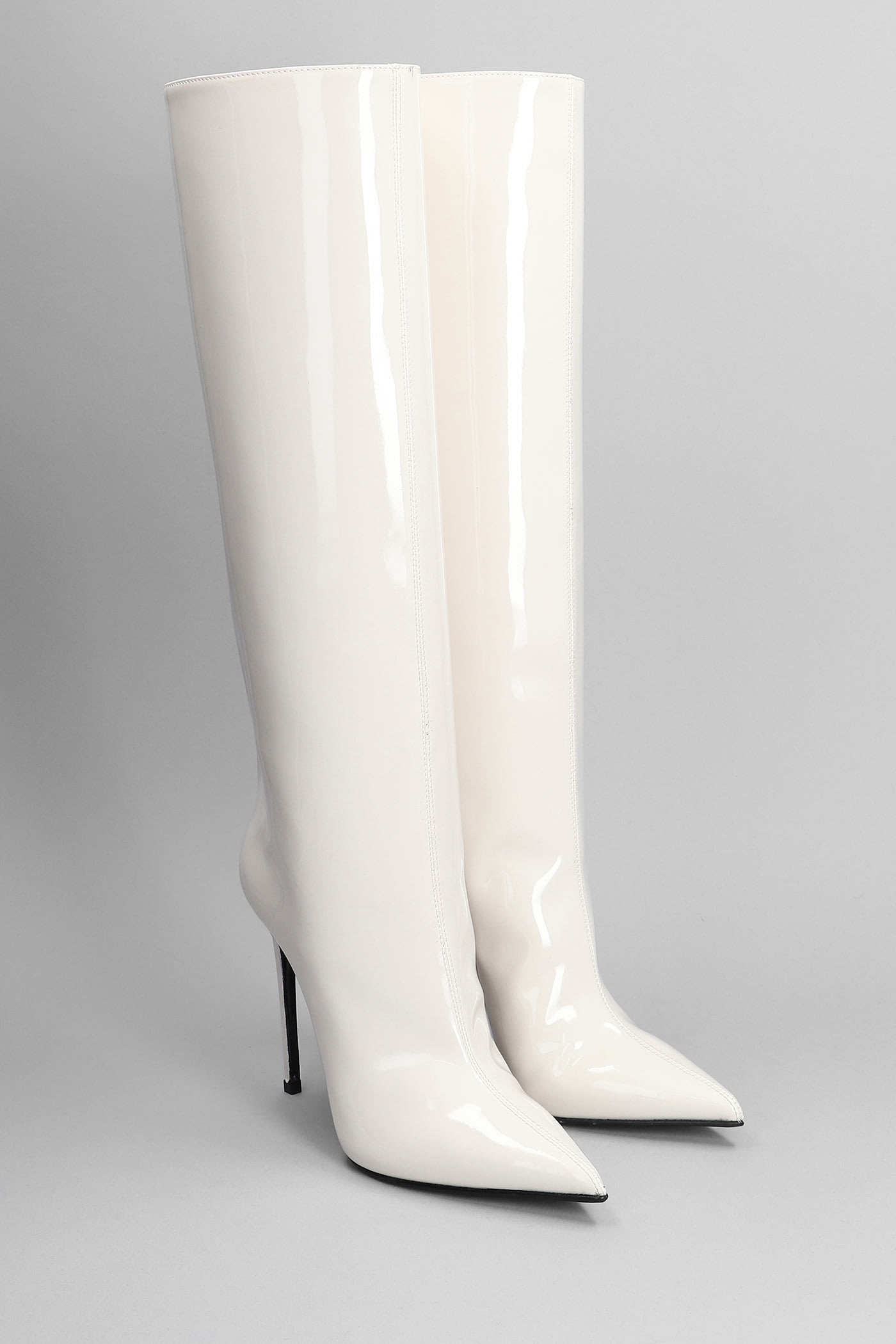 Shop Le Silla Eva 120 High Heels Boots In Beige Patent Leather