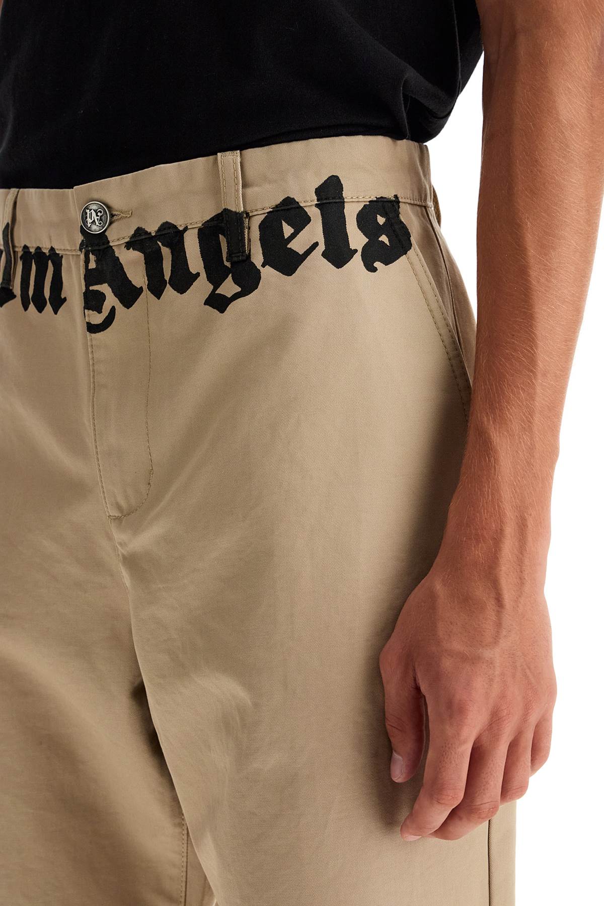 Shop Palm Angels Chino Pants With Logo Branding In Hazelnut Off White (beige)