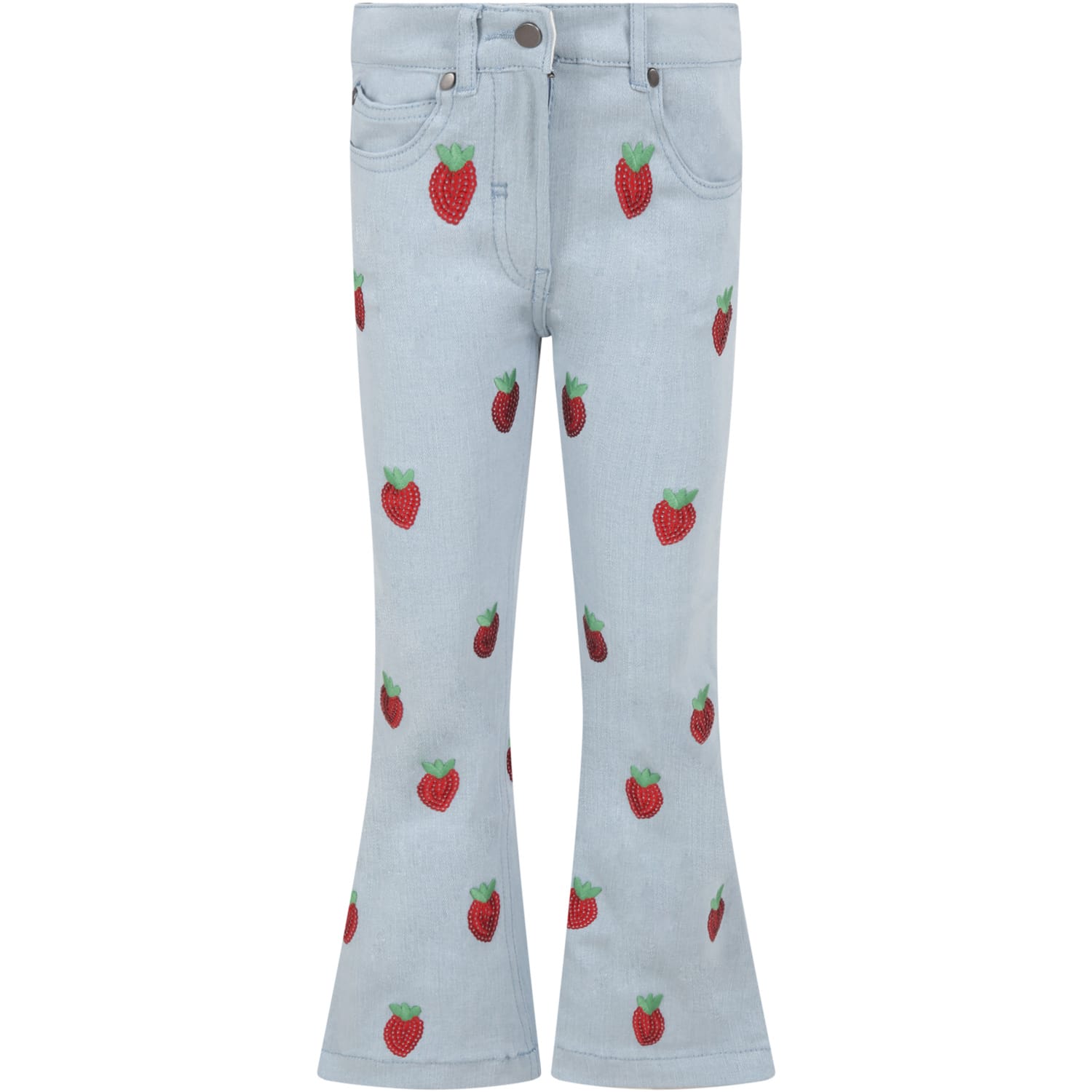 Stella McCartney Kids Light-blue Jeans For Girl With Red Strawberries