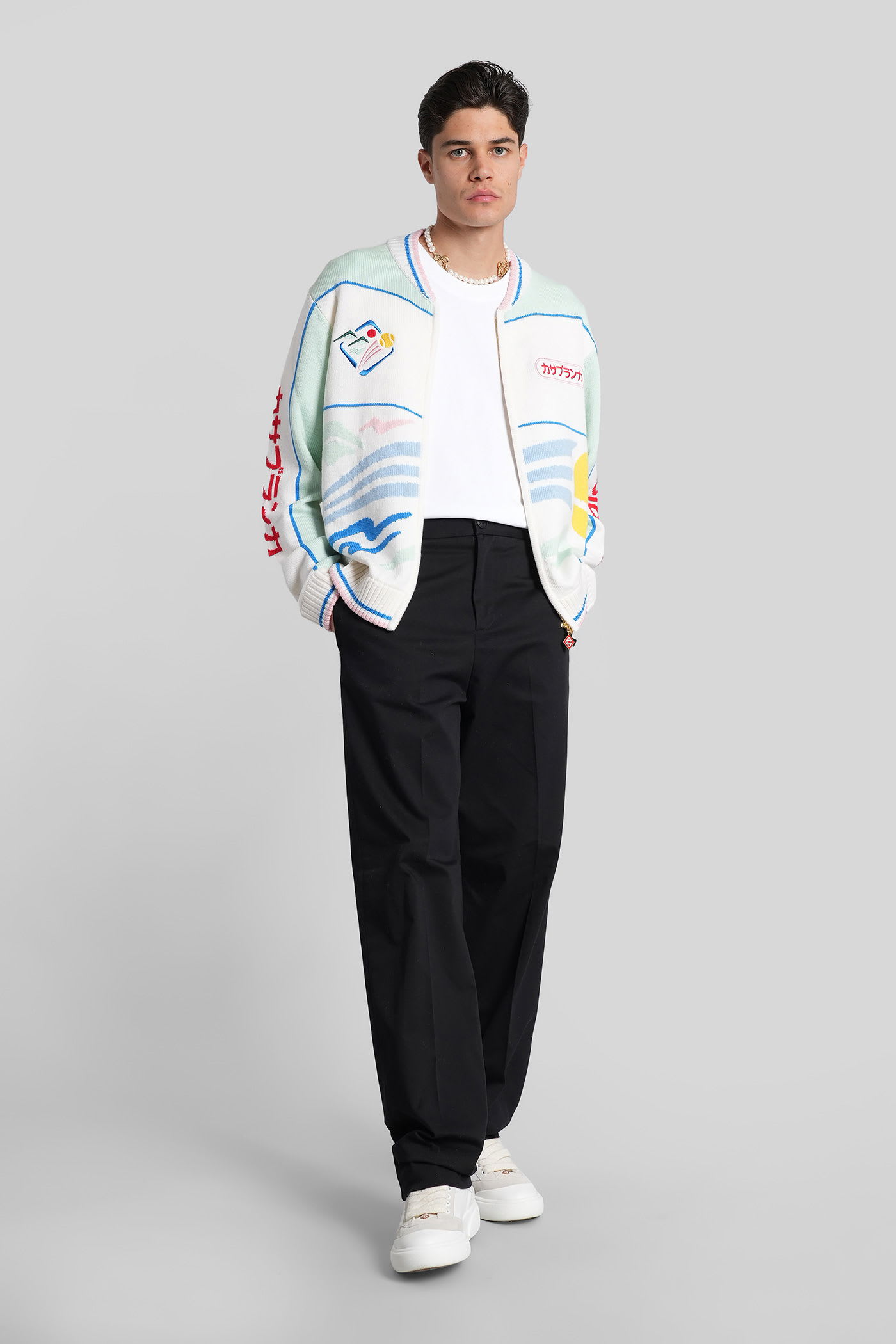 Casablanca Mens Montagne Sportif Montagne Embroidered Wool-knit Cardigan In Black