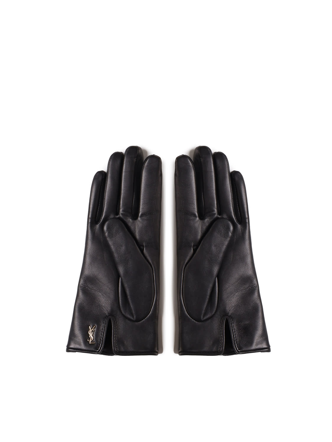 Shop Saint Laurent Cassandre Leather Gloves In Black Gold