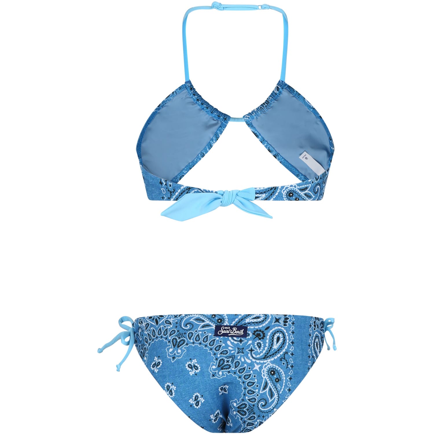 Shop Mc2 Saint Barth Blue Bikini For Girl With Paisley Pattern In Denim