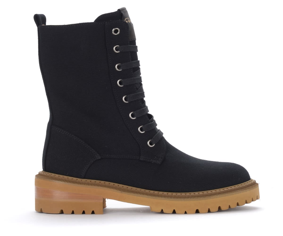 Via Roma 15 Combat Boot In Black Canvas Womens Shoes Boots Ankle boots 