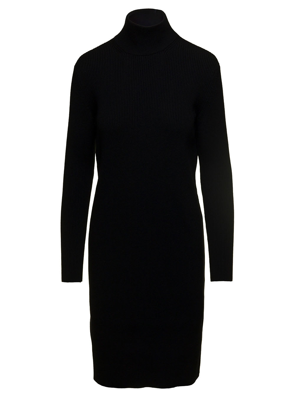 Bottega Veneta Midi Black Knit Dress With Triangle Cut-out In Wool Blend Woman