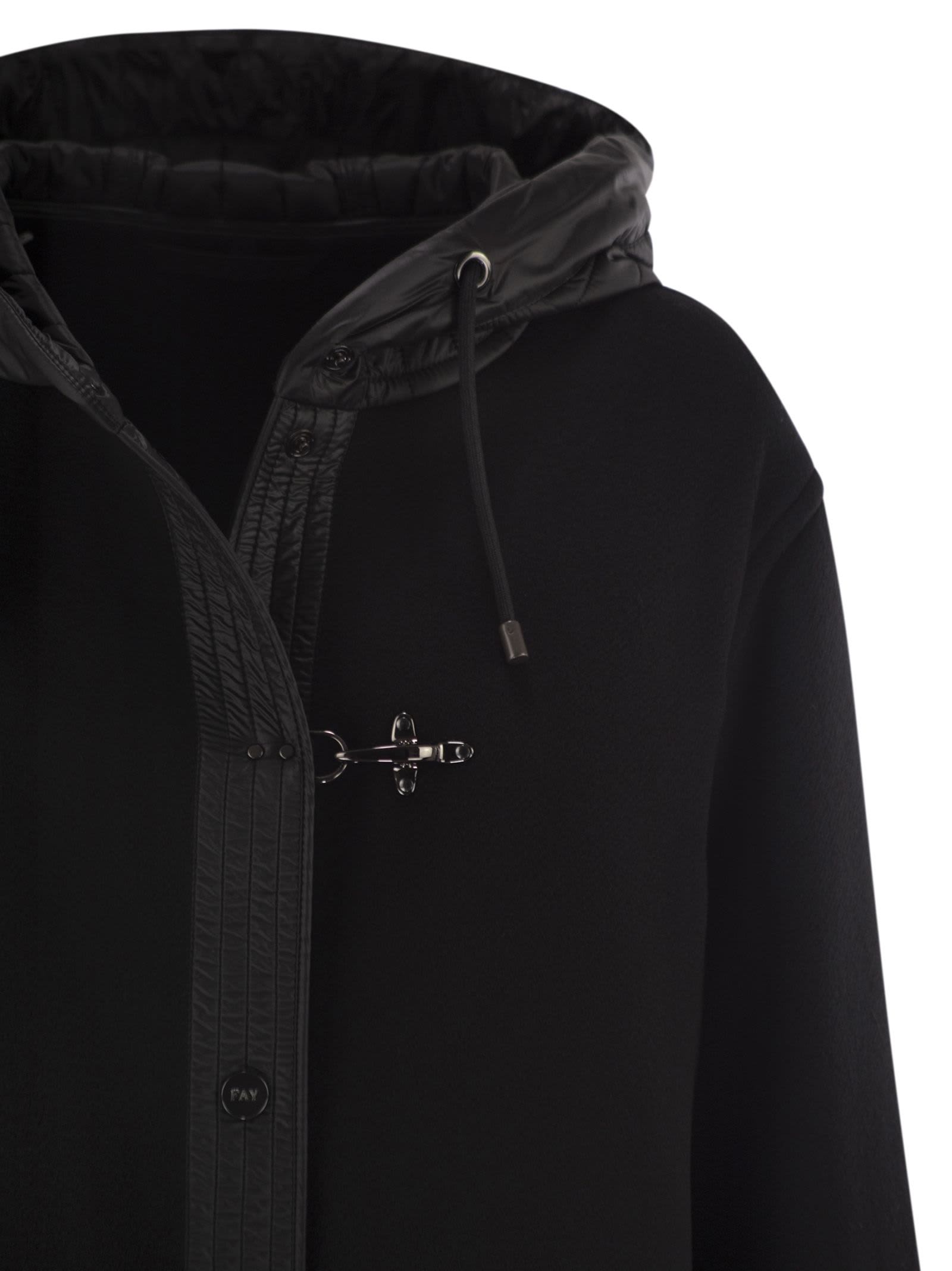 Fay Women Two-material Wool And Cashmere Caban Coat In Black
