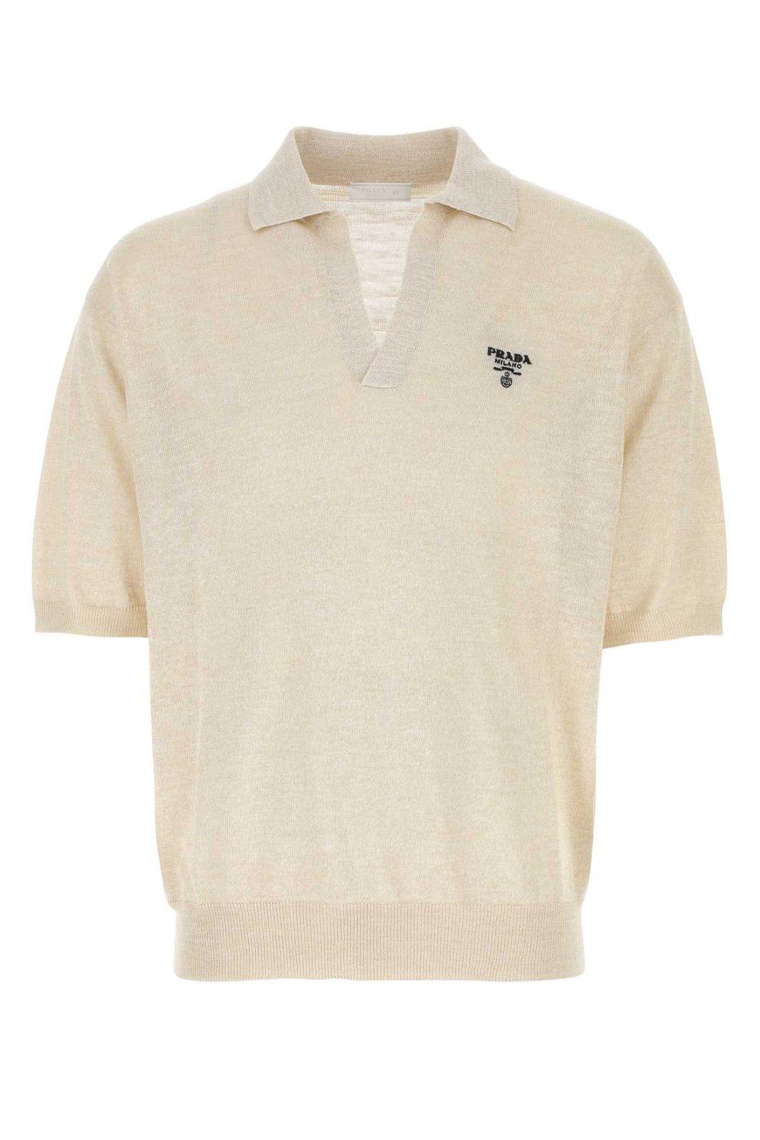 PRADA LOGO EMBROIDERED SHORT SLEEVED KNITTED POLO SHIRT